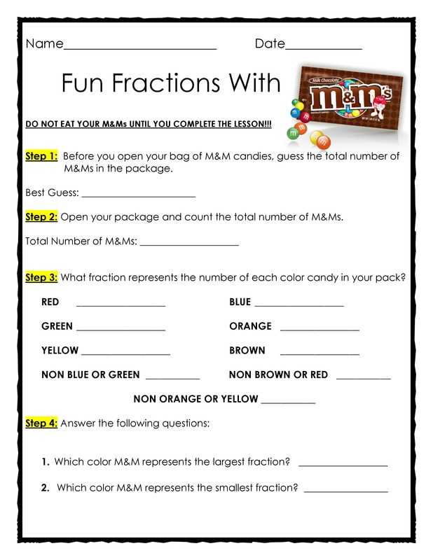3rd Grade Time Worksheets together with Fun Fractions with M&ms the Teacher Treasury