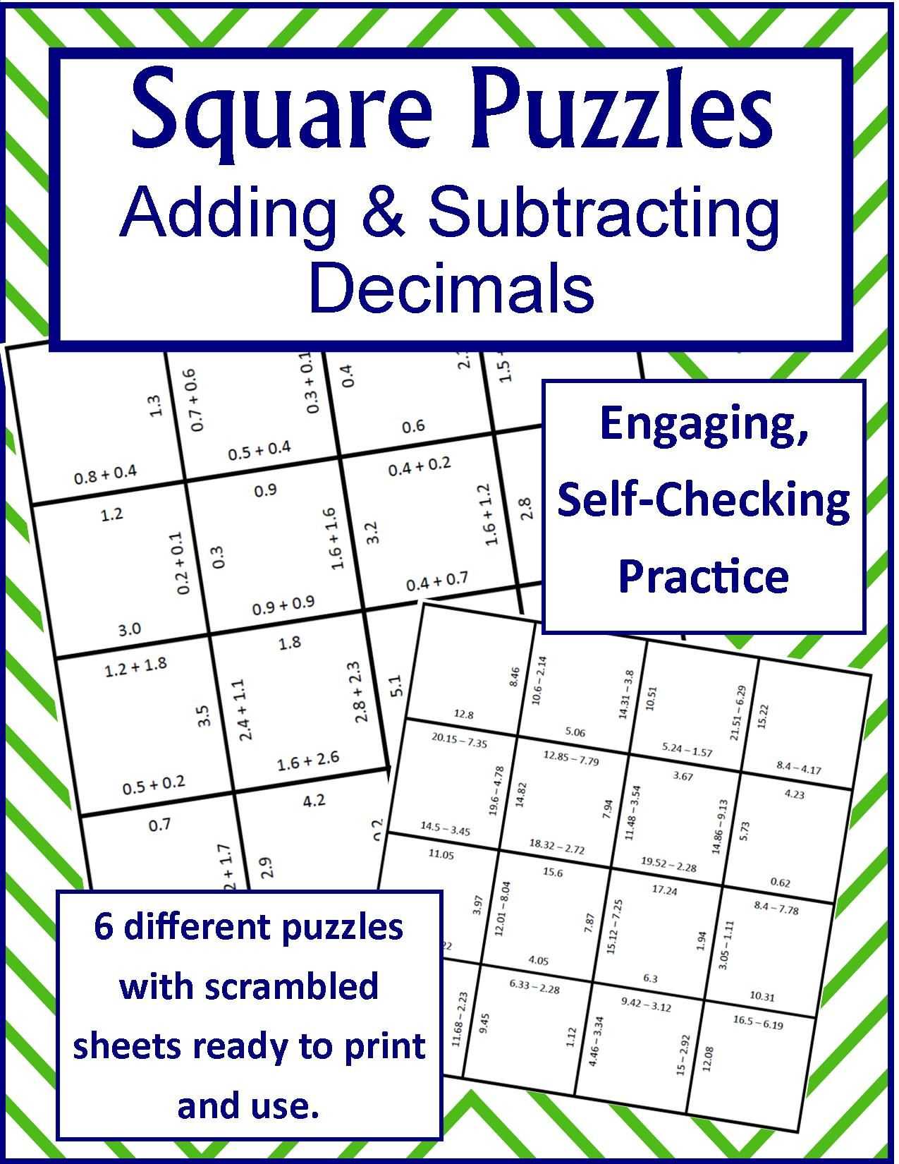 7th Grade Adding and Subtraction Of Integers Worksheet with Answers Also Adding & Subtracting Decimals Square Puzzles