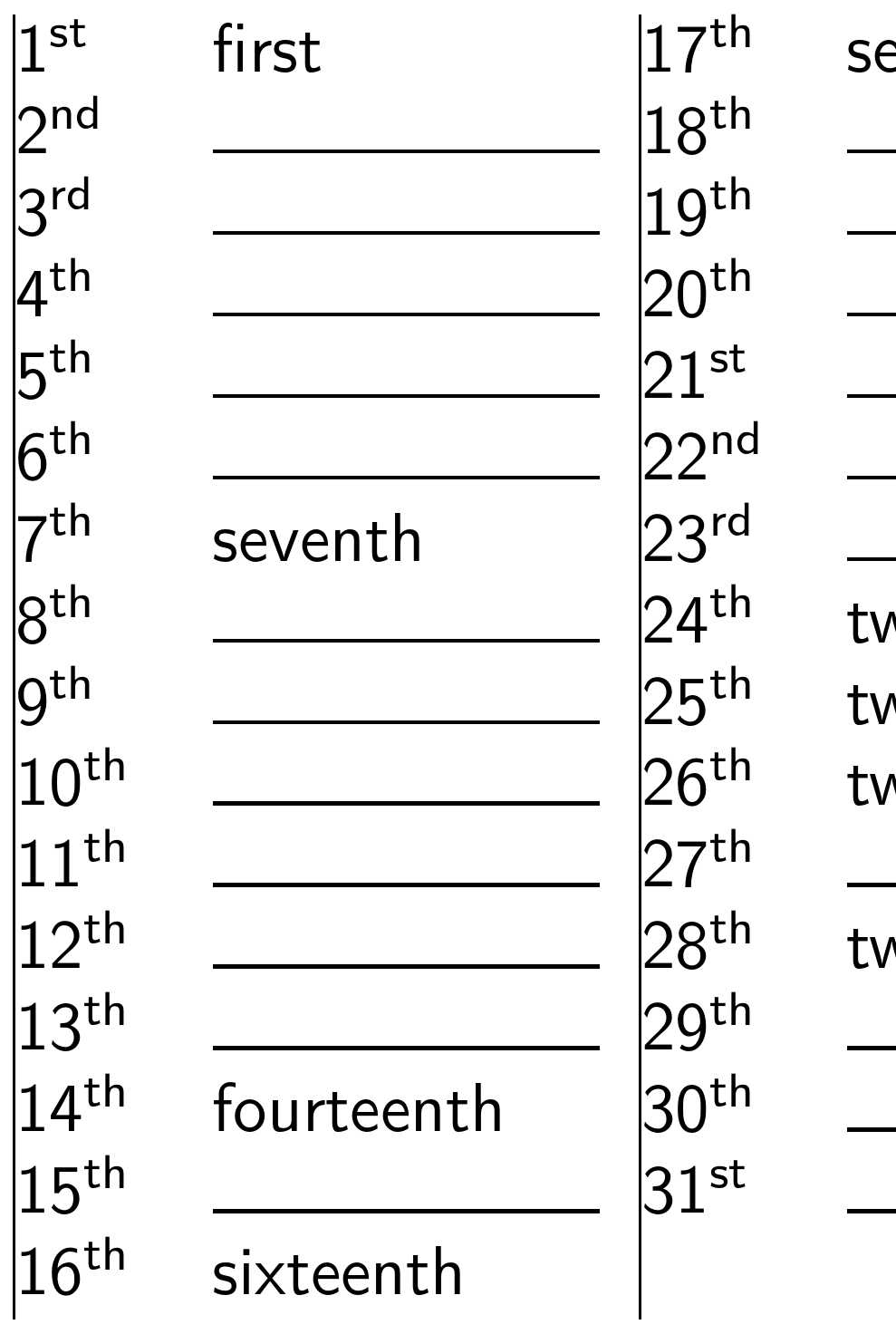 7th Grade Worksheets Free Printable with Align ordinal Numbers Tex Latex Stack Exchange