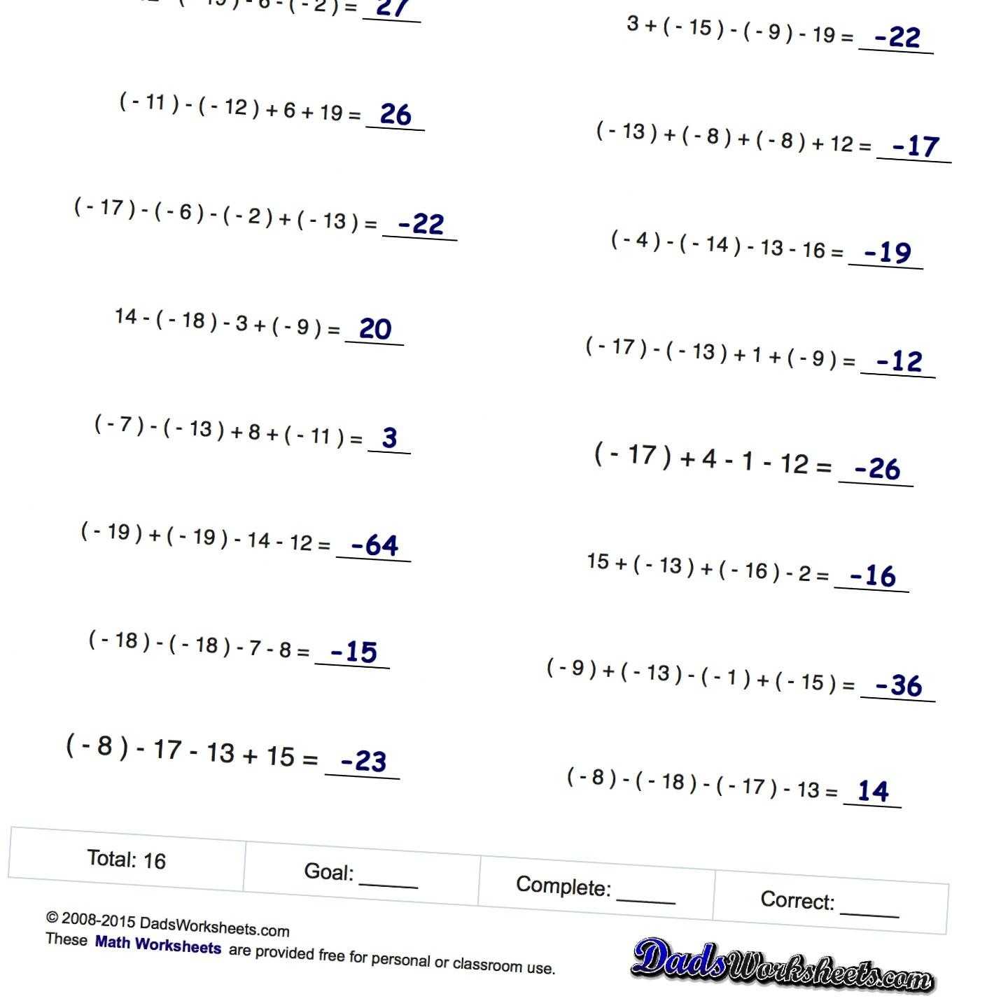 Adding and Subtracting Integers Word Problems Worksheet Also Math Worksheets for Numbers 11 15 New Math Worksheets for Negative