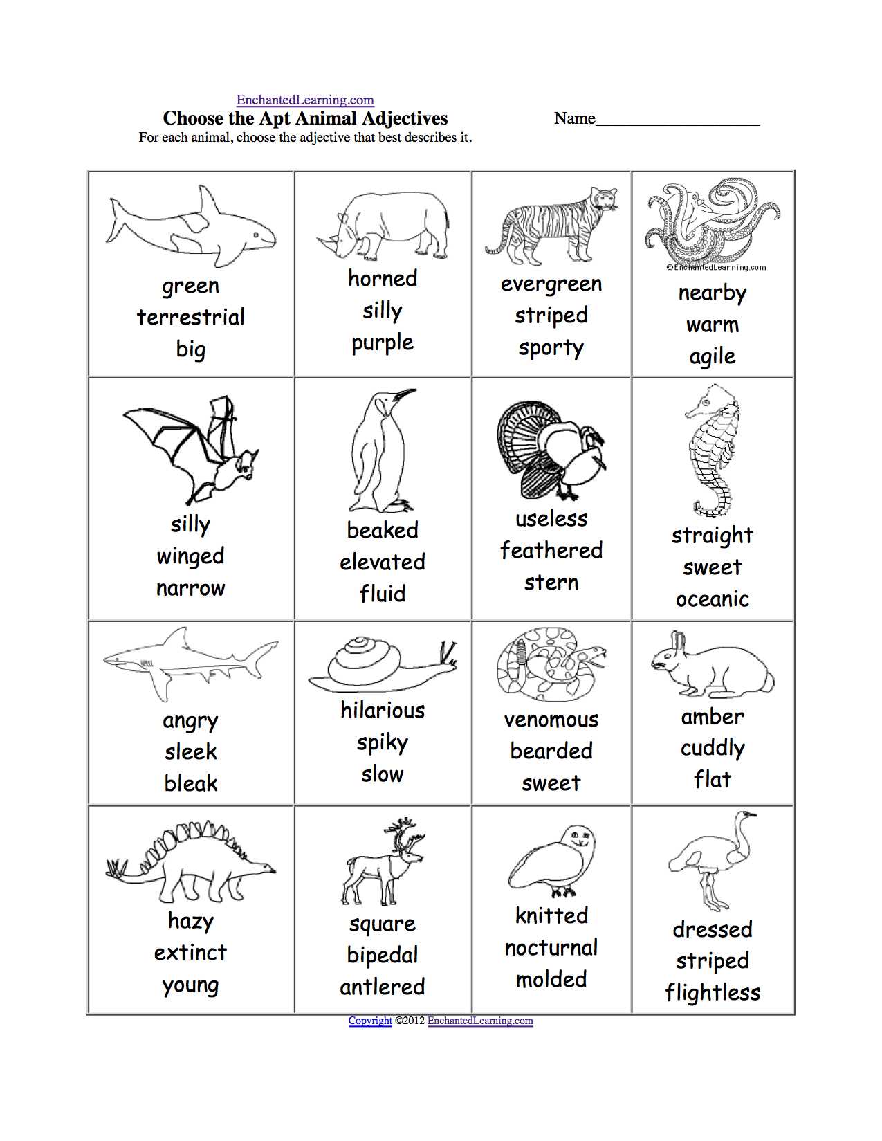 Adjectives Worksheet 3 Spanish Answers Also Animal Writing Worksheets at Enchantedlearning