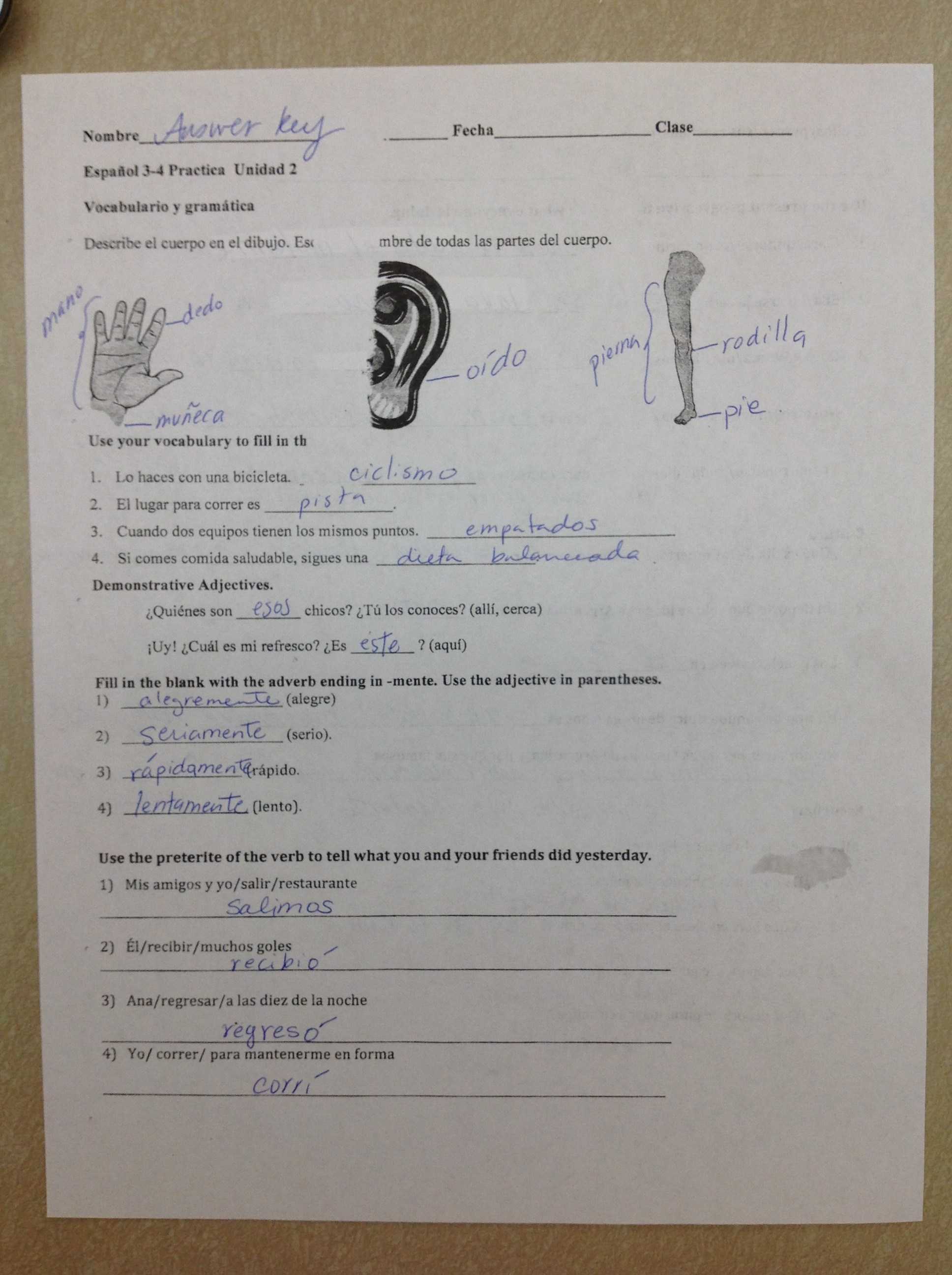 Adjectives Worksheet 3 Spanish Answers Also San Marino High School