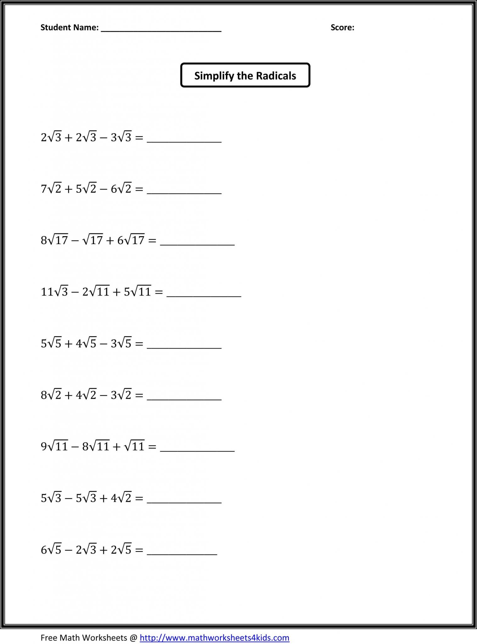 Algebra 2 Factoring Worksheet or 6th Grade Math Worksheets