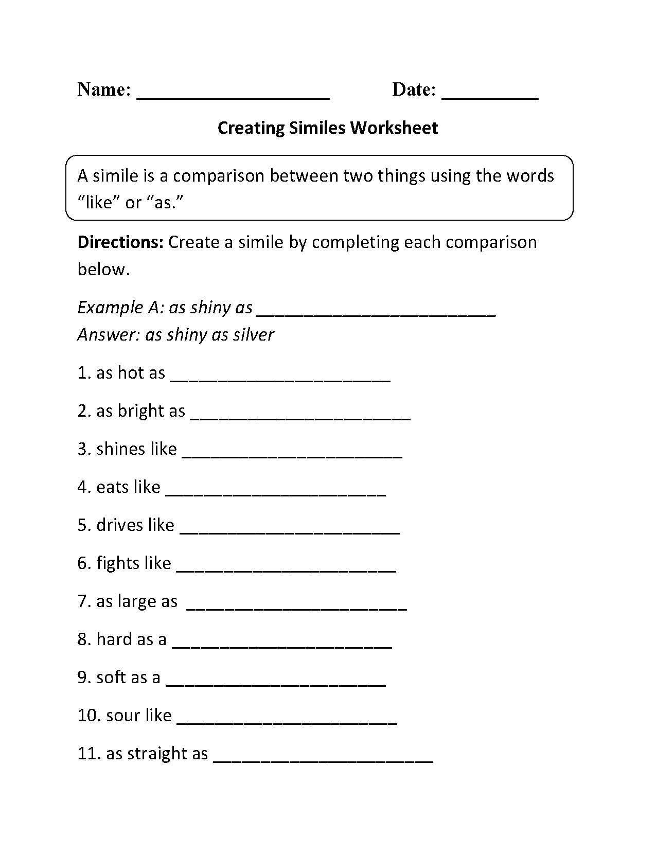 American Civil War Reading Comprehension Worksheet Answers Also 5th Grade Simile and Metaphor Worksheets the Best Worksheets Image