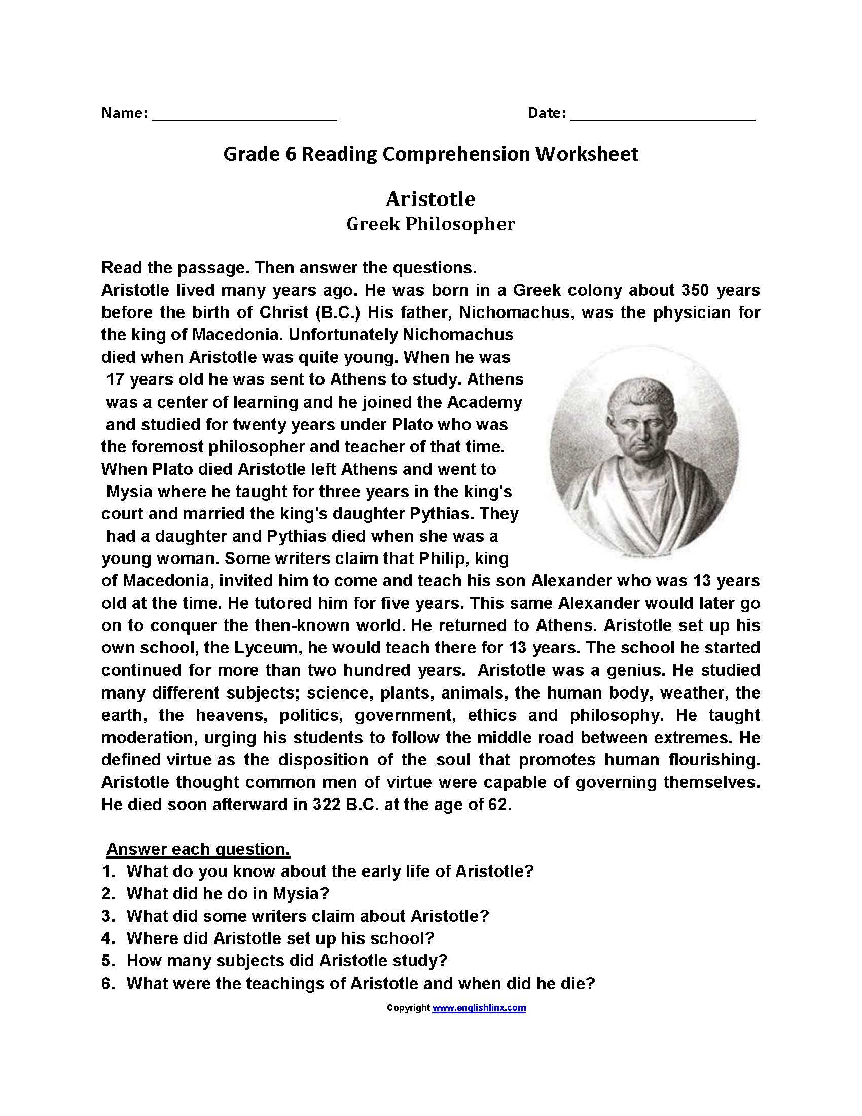 American Civil War Reading Comprehension Worksheet Answers or Prehension Worksheets Level 6 Valid 6th Grade Reading Prehension
