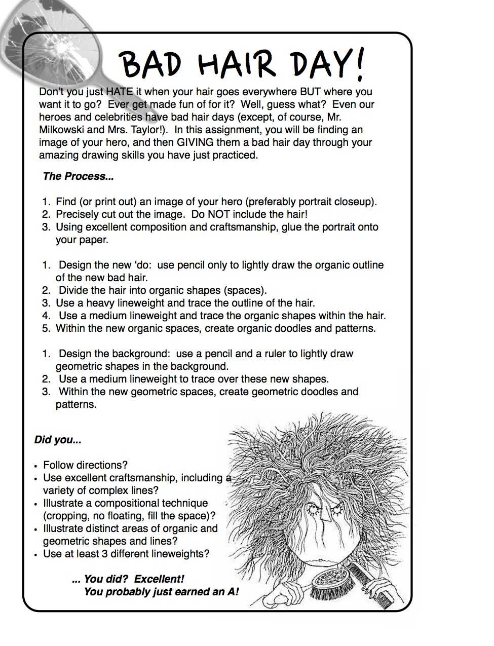 Art Class Worksheets Along with Project Art A Day Lesson Bad Hair Day Line and Shape