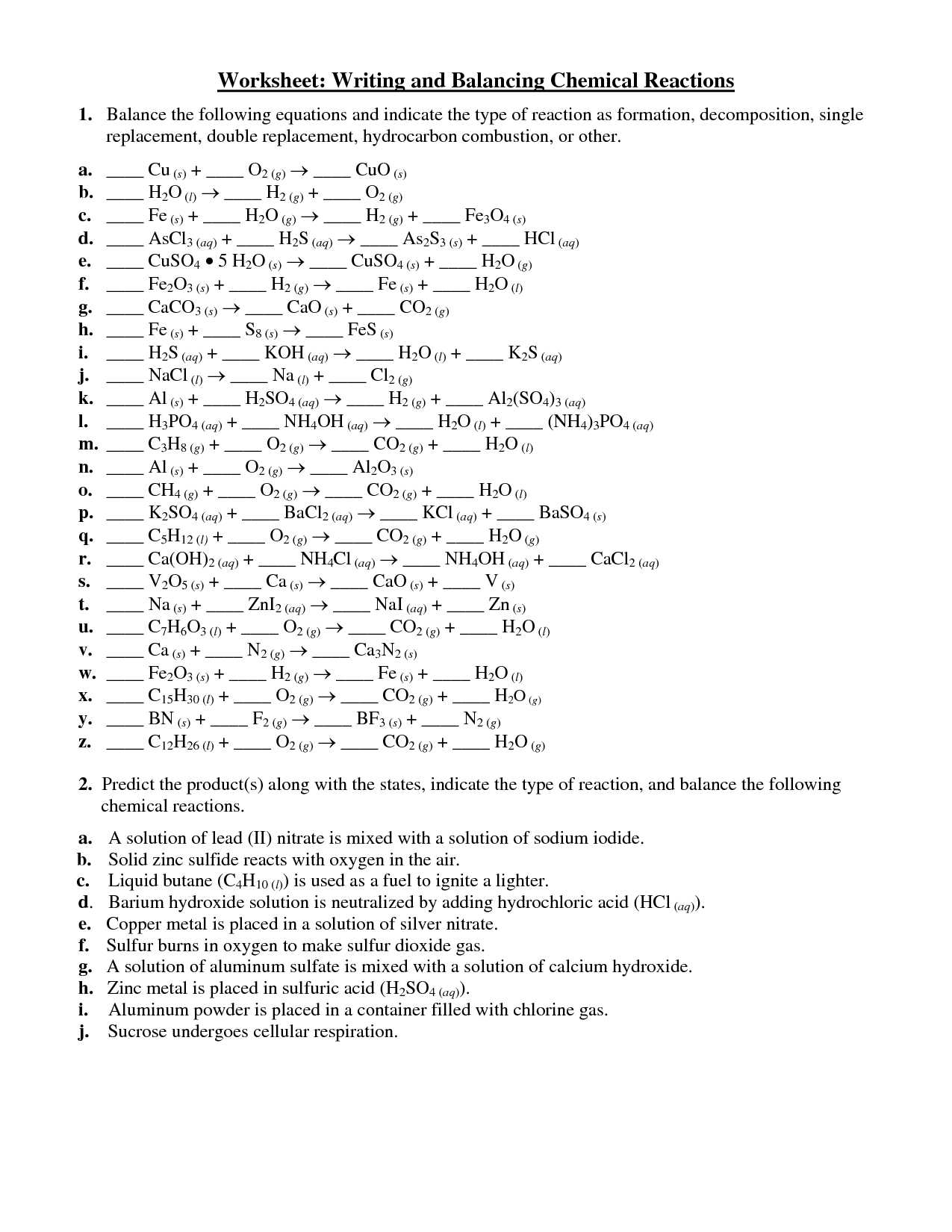 Balancing Chemical Equations Practice Worksheet with Answers together with Types Chemical Reactions Classifying Chemical Reactions