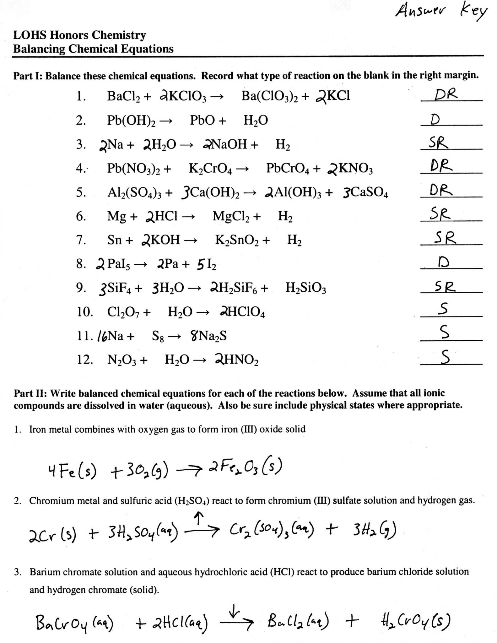 Balancing Chemical Reactions Worksheet Answers or Types Chemical Reaction Worksheet Ch 7 Answers Best Bustion