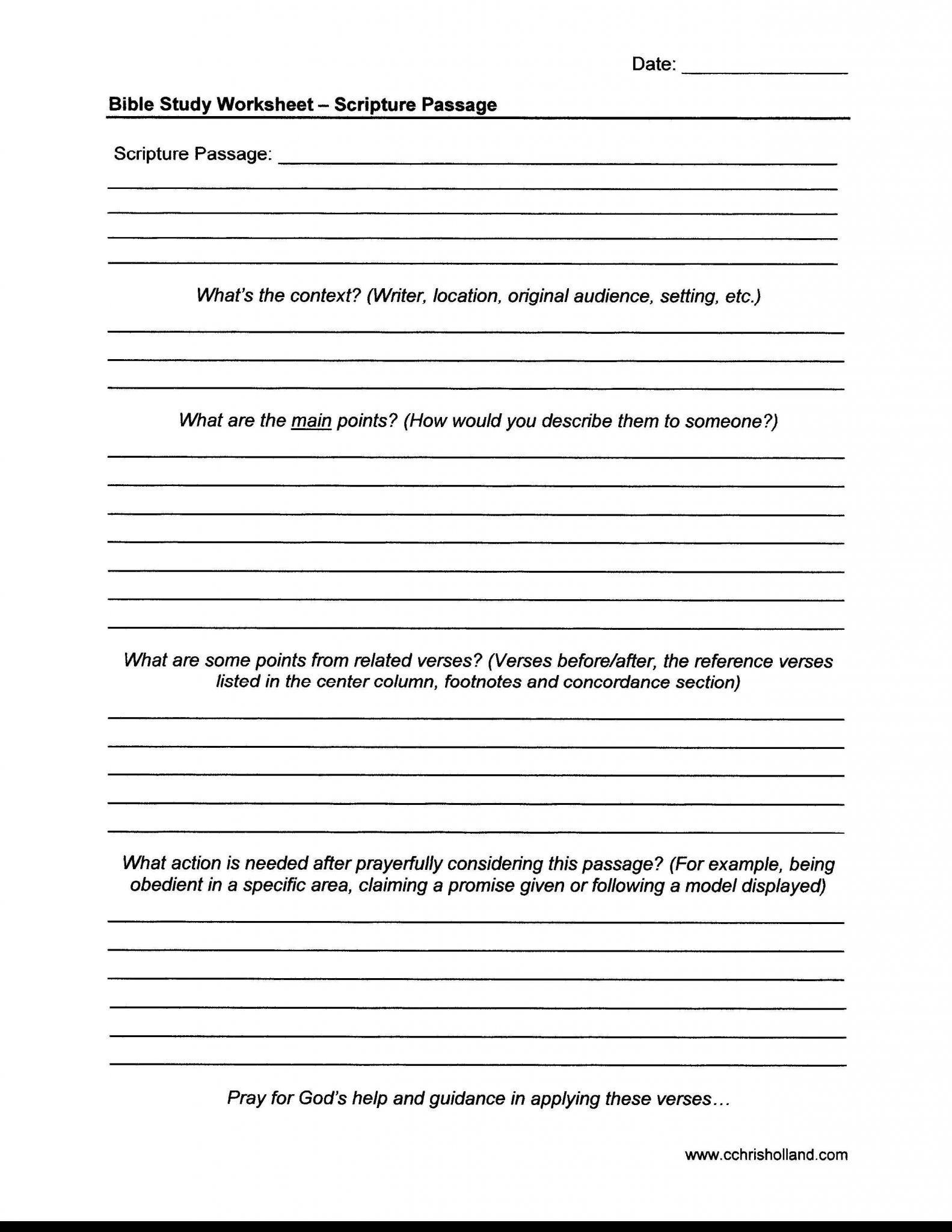 Bible Worksheets for Adults Along with Bible Study Worksheet Scripture Passage1 2 5503 300 Pixels
