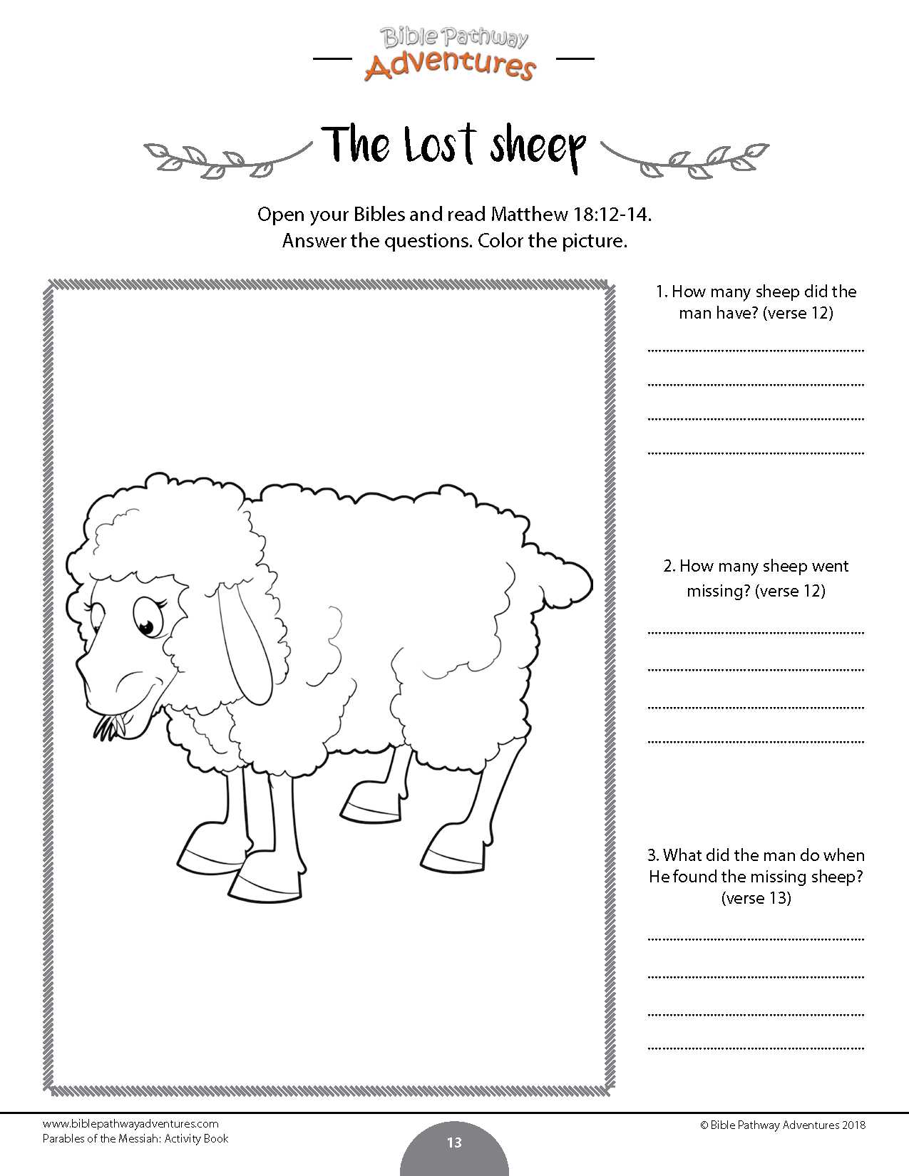 Bible Worksheets for Adults Also Parable Of the Lost Sheep