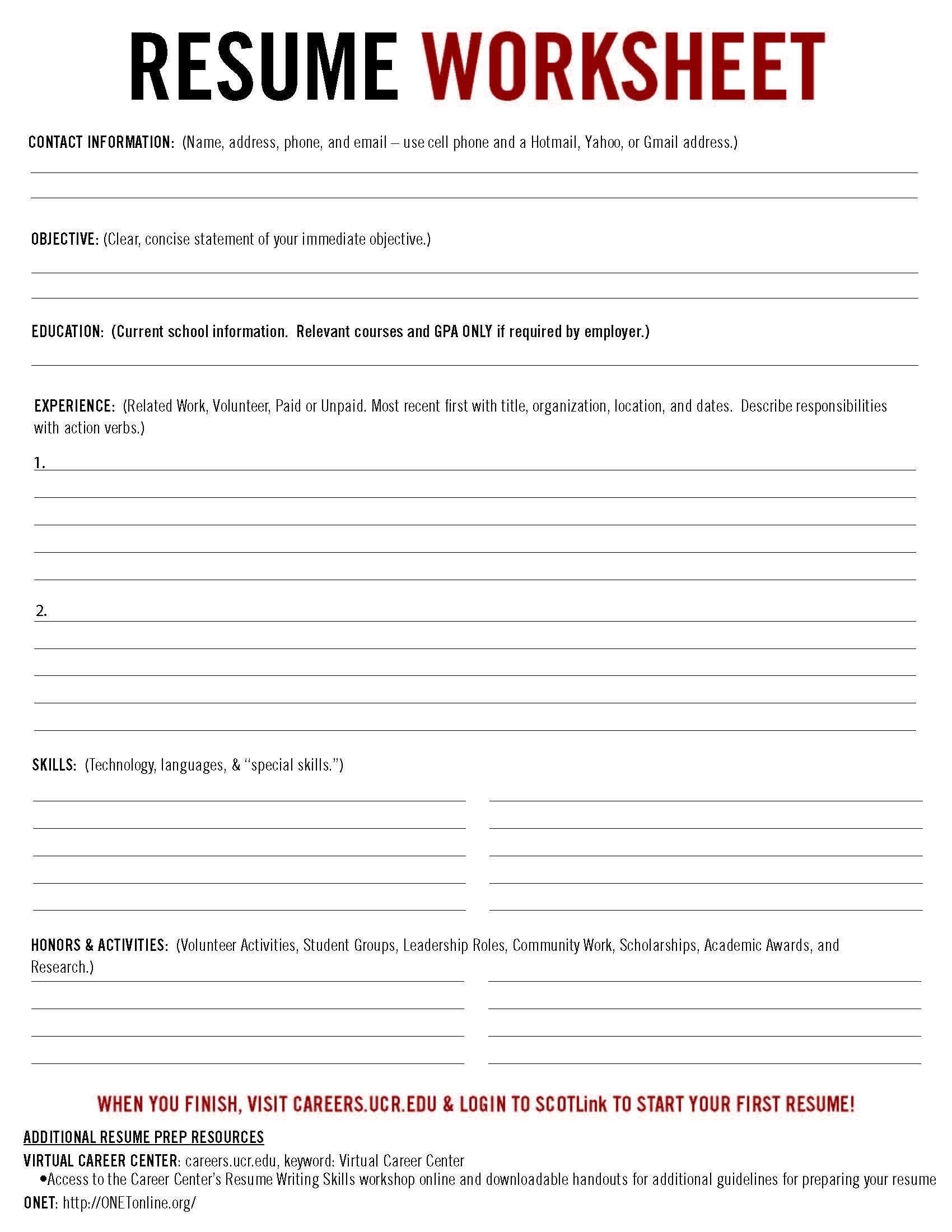 Career Worksheets for Middle School with Resume Pt 2 Career Center Resources Pinterest