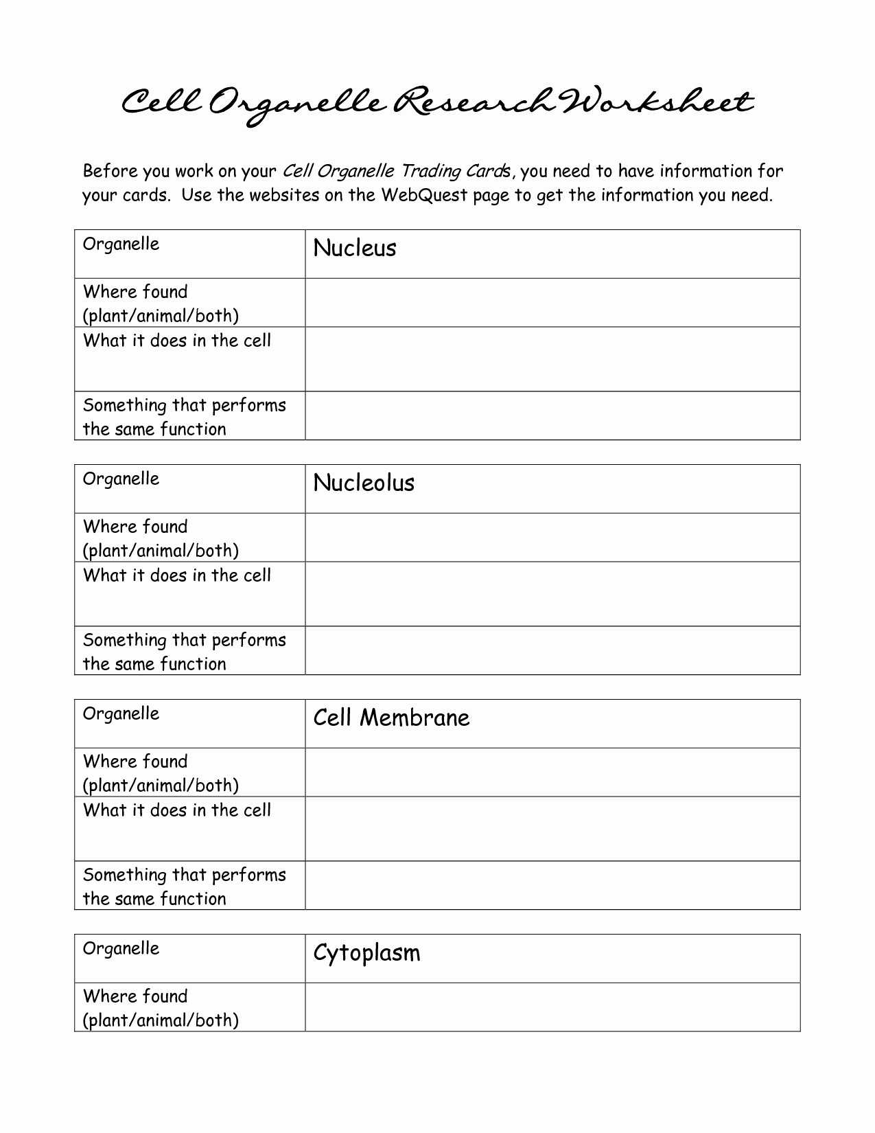 Cellular Structure and Function Worksheet Along with 11 Elegant Animal and Plant Cells Worksheet Answers Stock