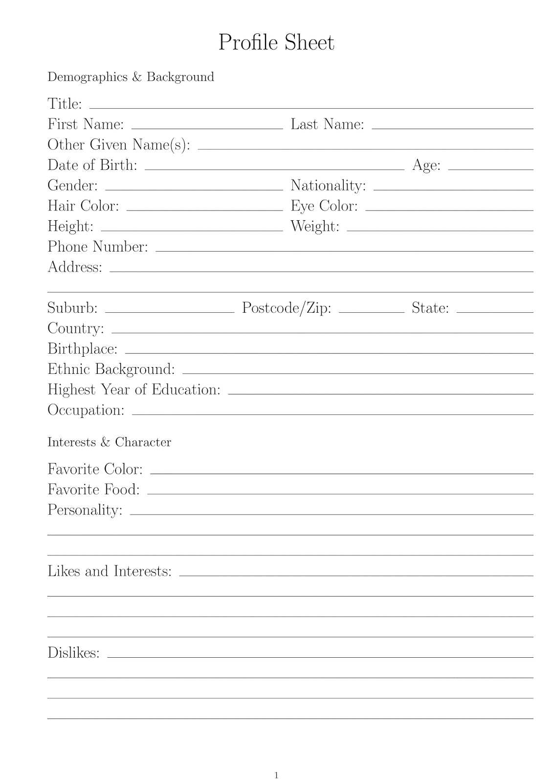 Character Education Worksheets Pdf as Well as Character Profile Sheet Extramaster