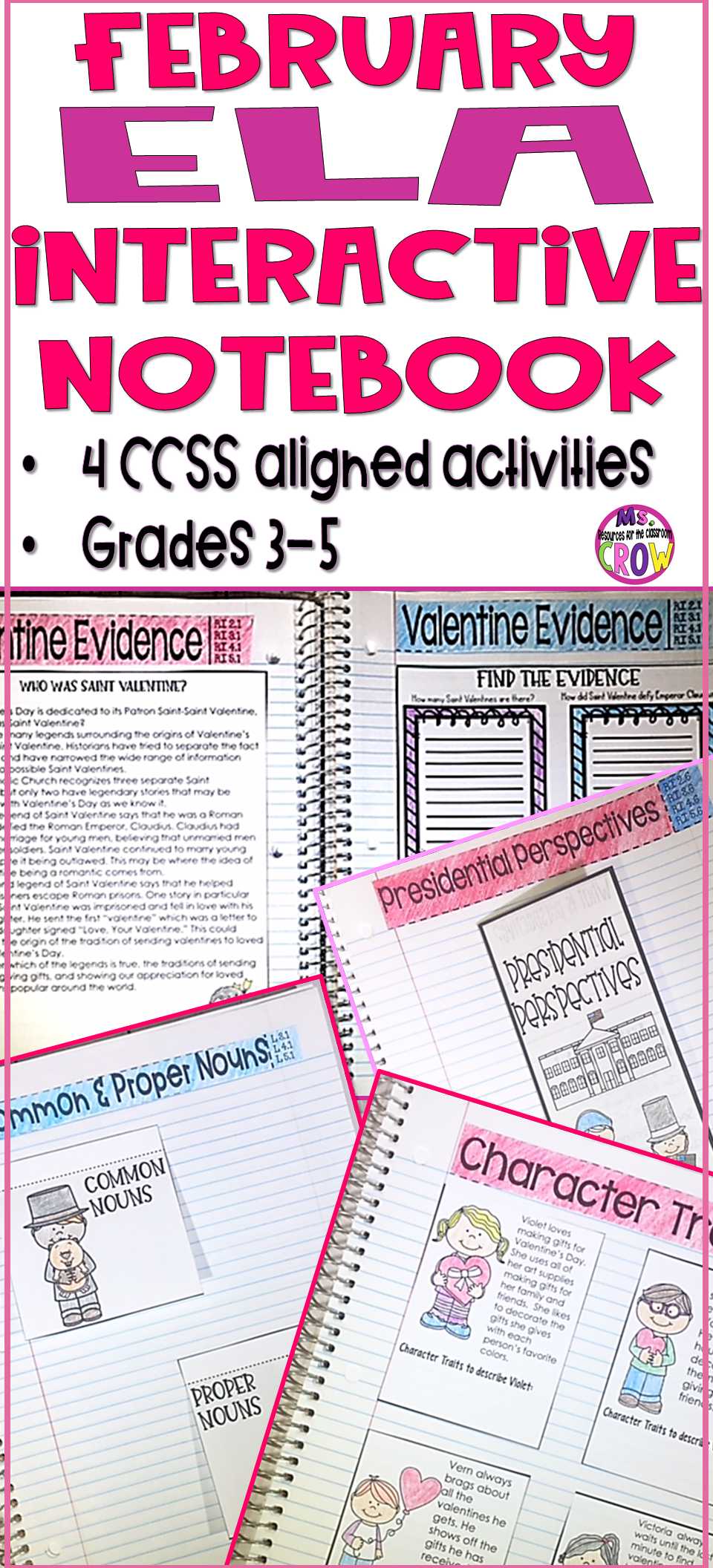 Character Traits Worksheet 3rd Grade with Ela Interactive Notebook February