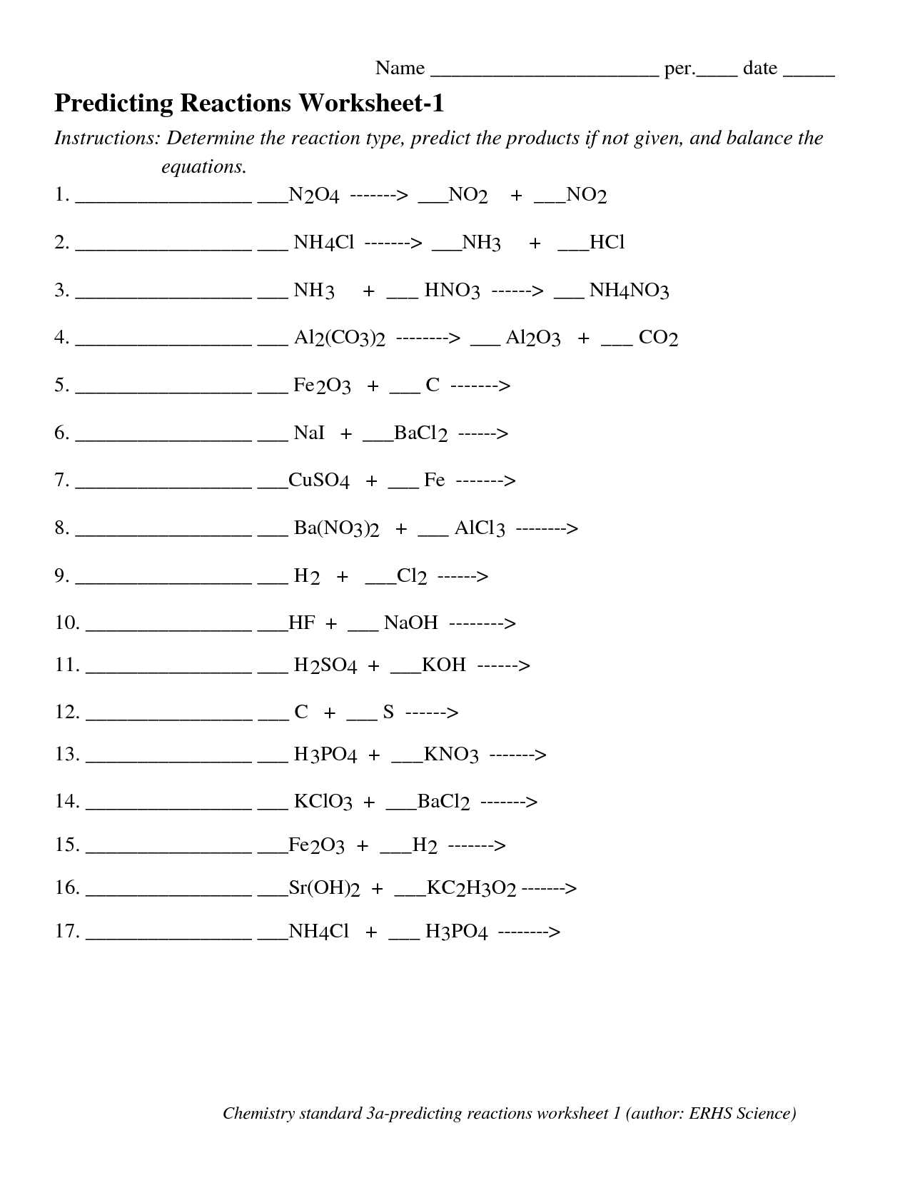 Chemical Reaction Worksheet Answers and Predicting Chemical Reactions Worksheet Kidz Activities