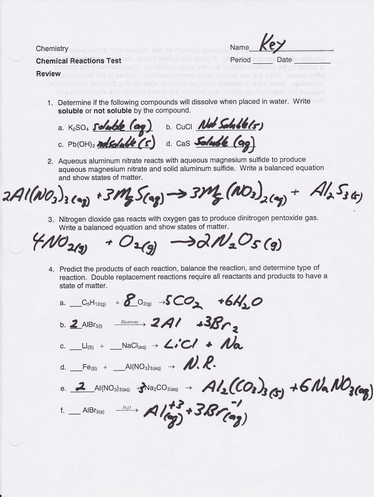 Classification Of Chemical Reactions Worksheet and Chemical Reactions Worksheet 36 Answers Proga