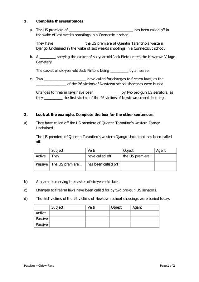 Complete Sentence Worksheets Along with Handout 1 Guided Discovery Of Passives