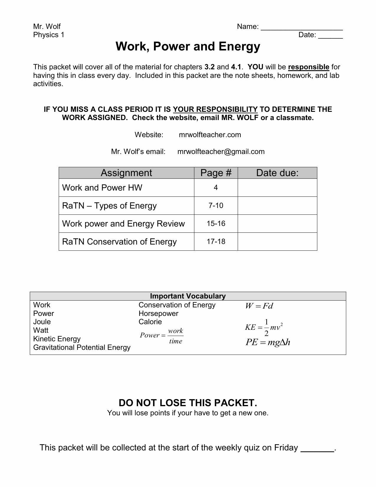 Conservation Of Energy Worksheet Answers
