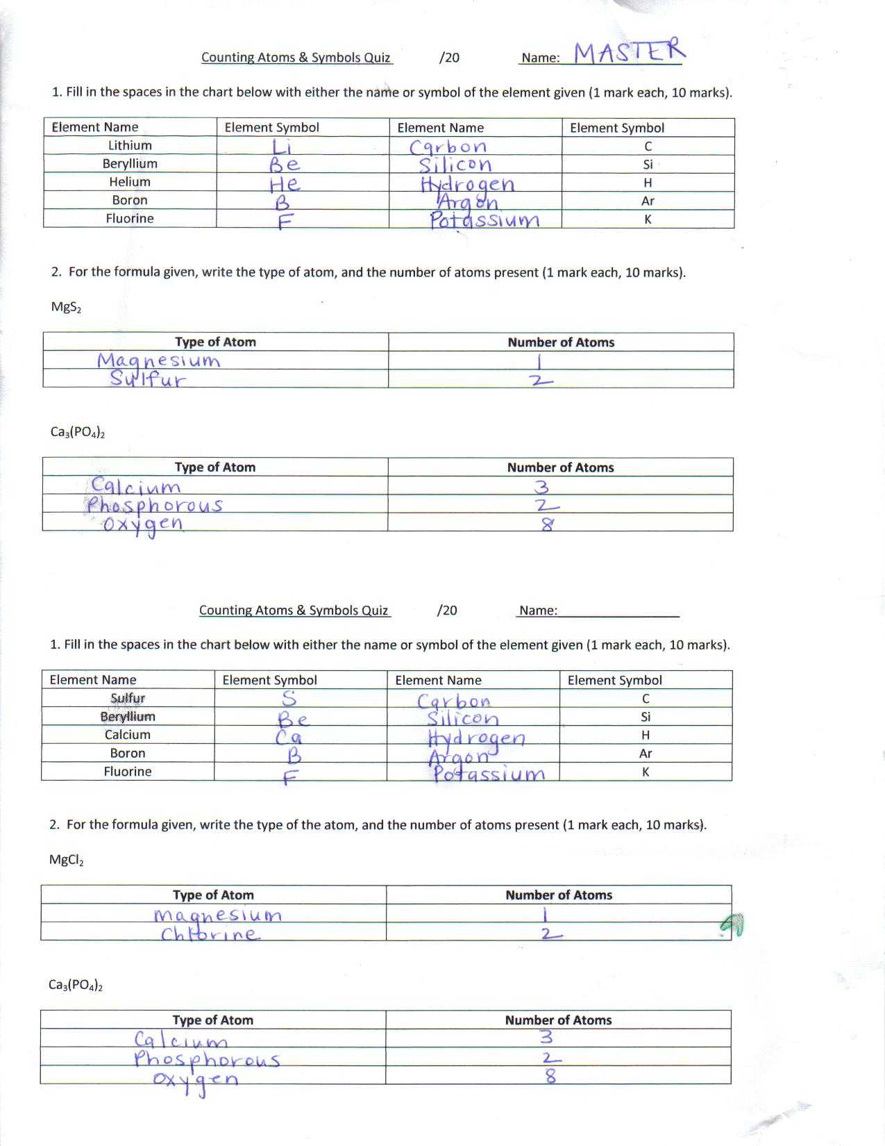 Counting atoms Worksheet Answers with Worksheet for Element Quiz