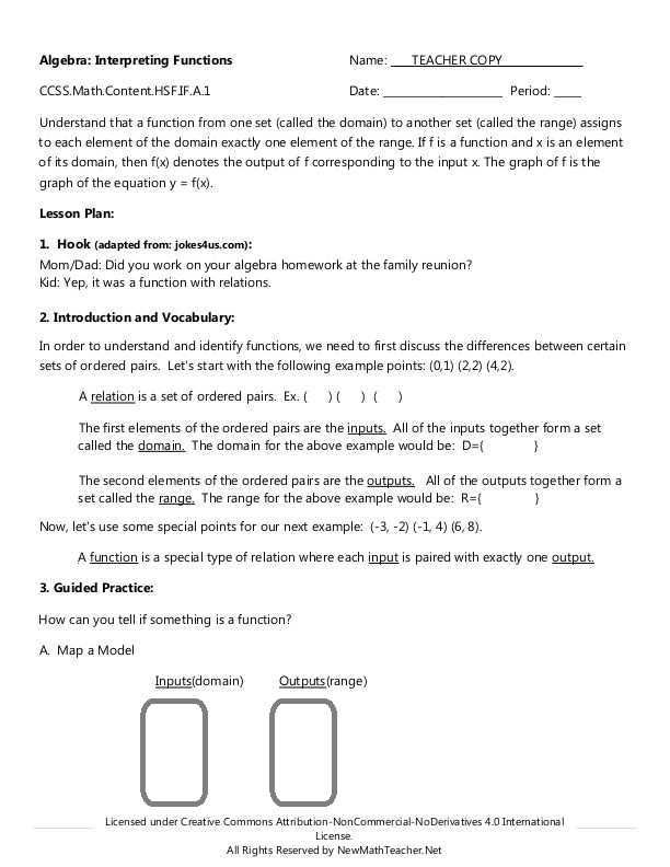 Domain and Range Worksheet 1 and New Math Teacher Resources Including Math Lessons