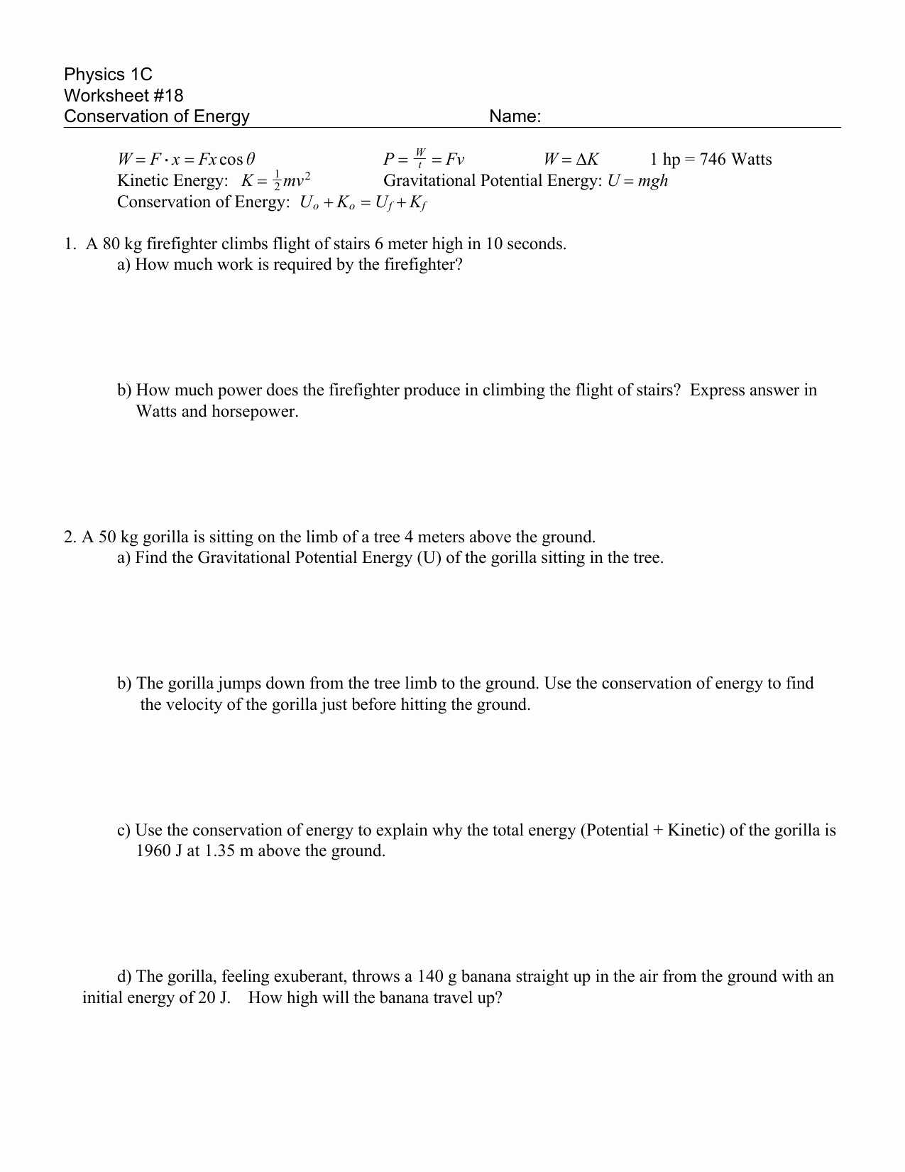 Electrical Power and Energy Worksheet with Collection Of Kinetic and Potential Energy Worksheet with Answers