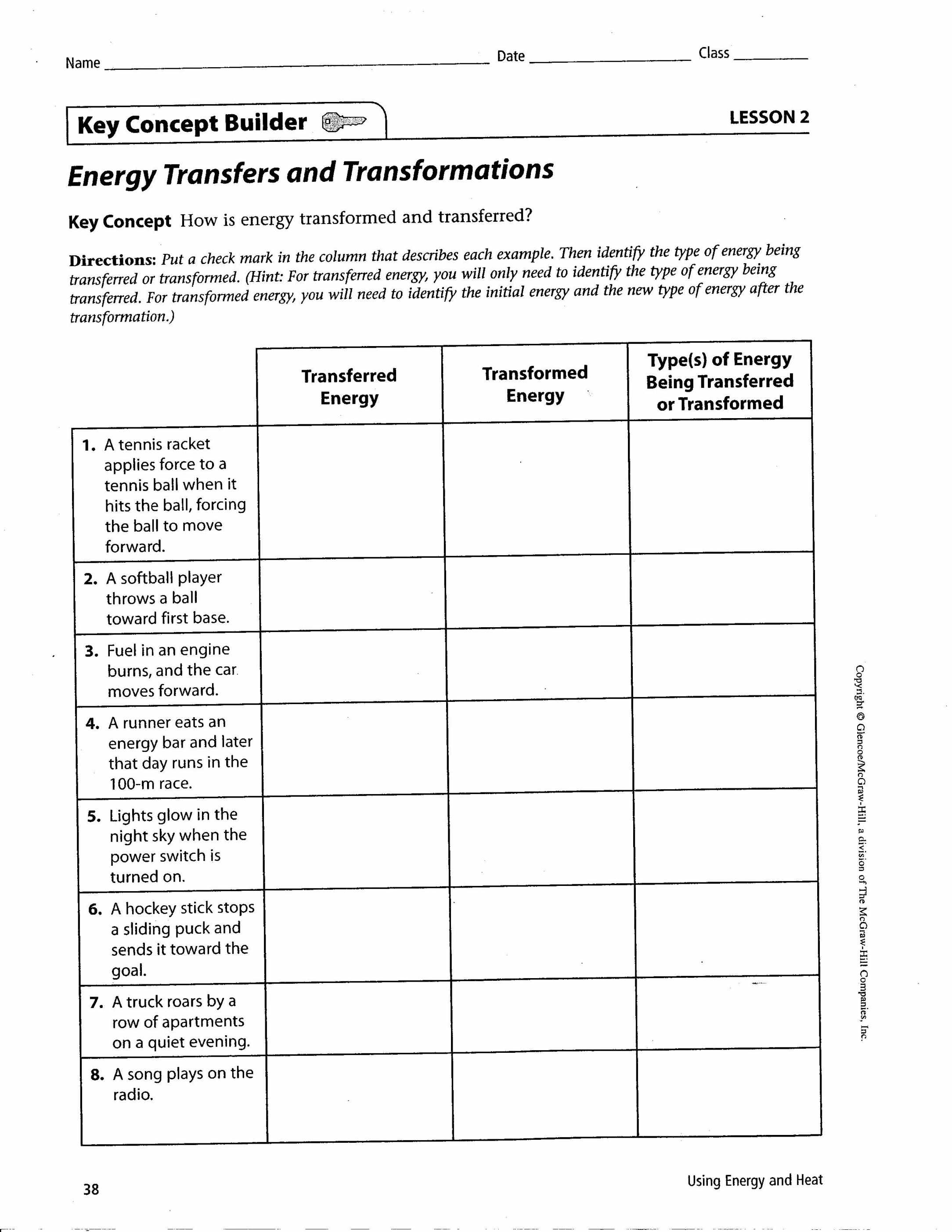 Energy Transformation Worksheet Answers or Worksheet Energy Transfer Worksheet Review Energy