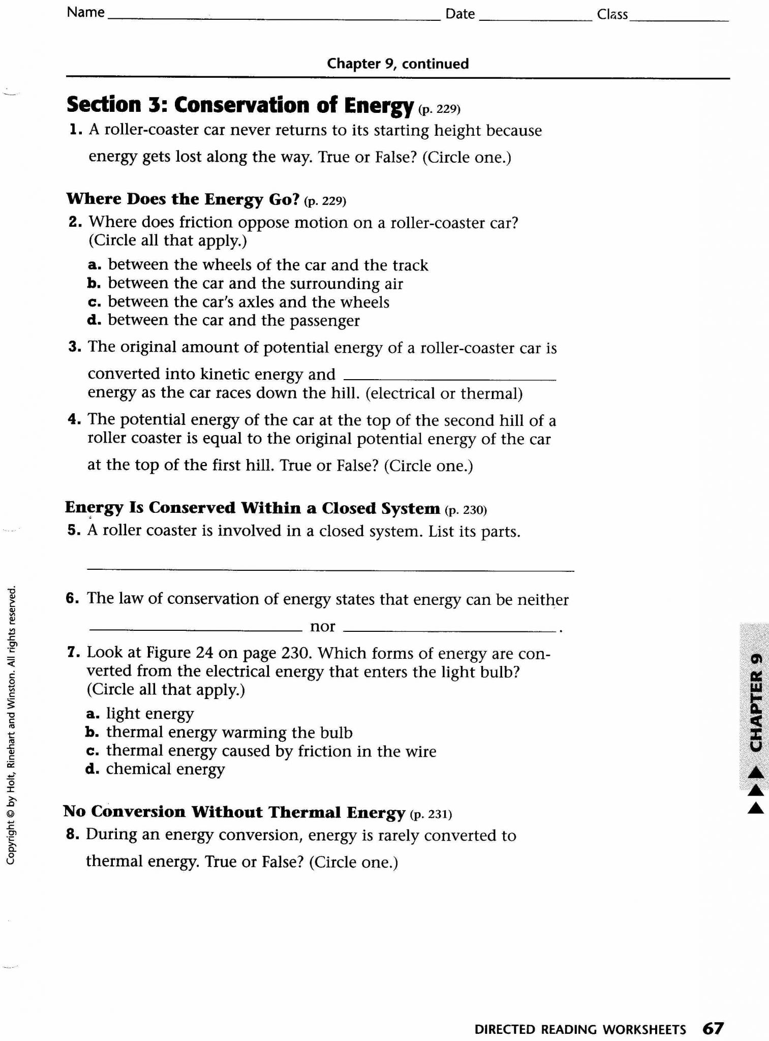 Energy Transformation Worksheet Answers with Energy Worksheet 2 Conduction Convection and Radiation Answer Key
