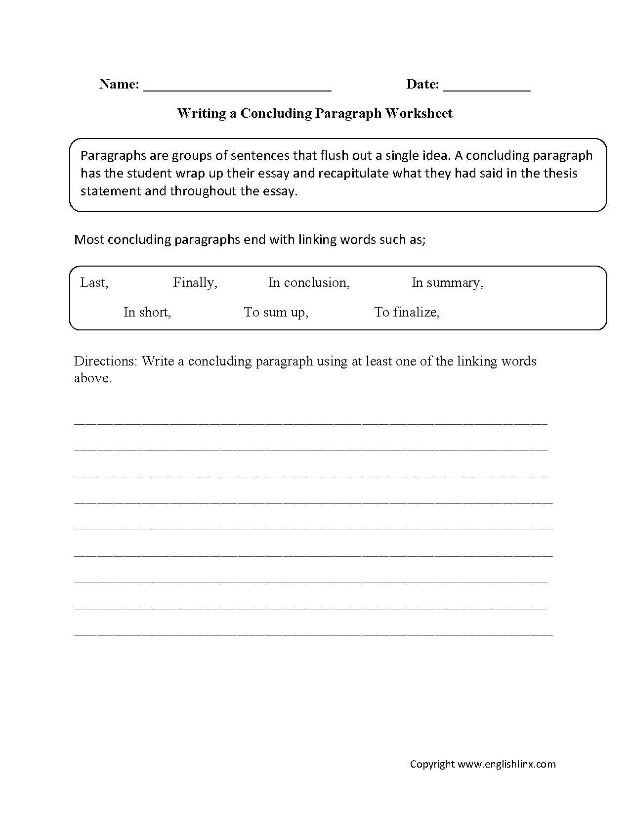 Esl Grammar Worksheets and Esl Writing Tasks Worksheets Save Writing Concluding Paragraph