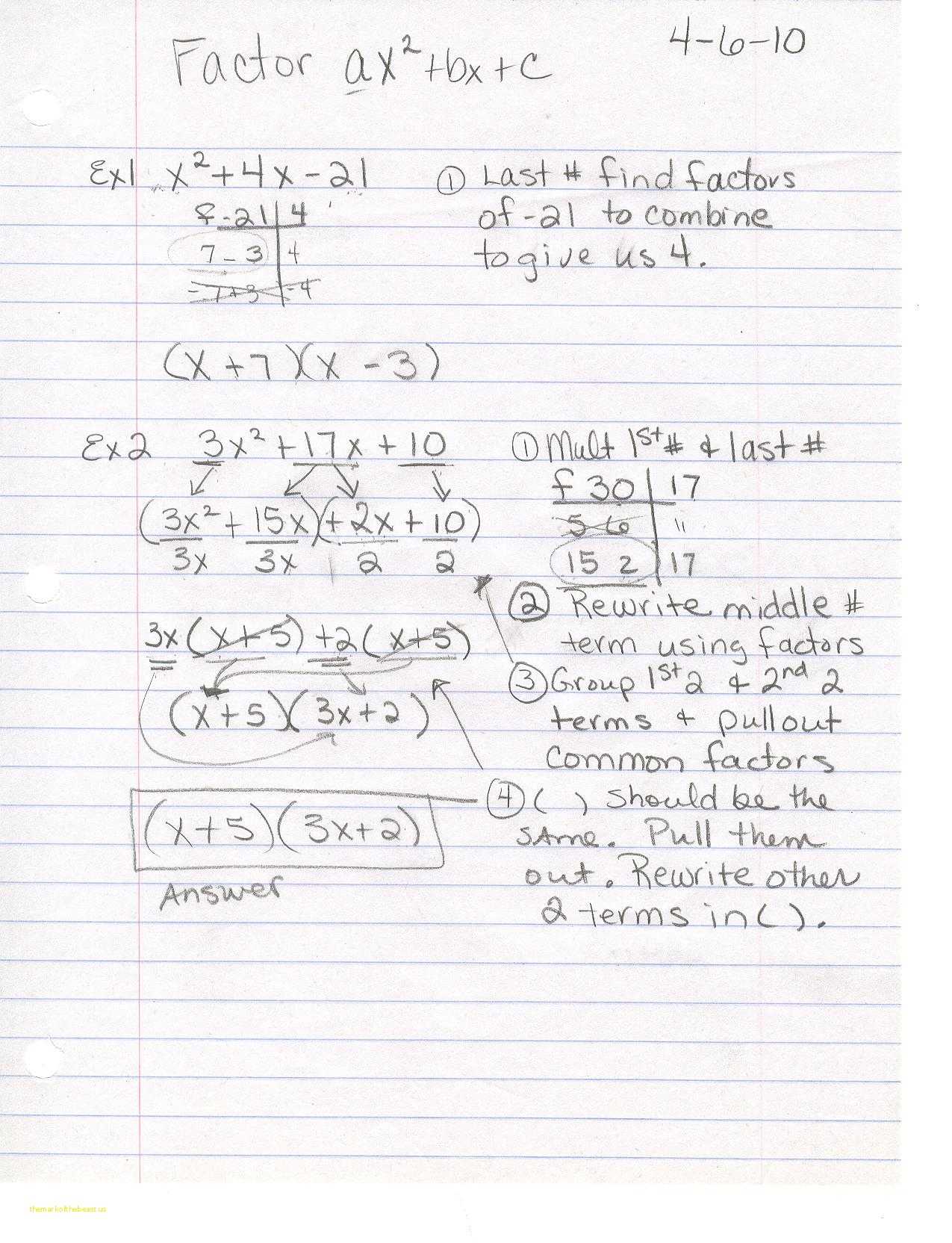 Factoring by Grouping Worksheet and Factoring Trinomials X2 Bx C Worksheet the Best Worksheets Image
