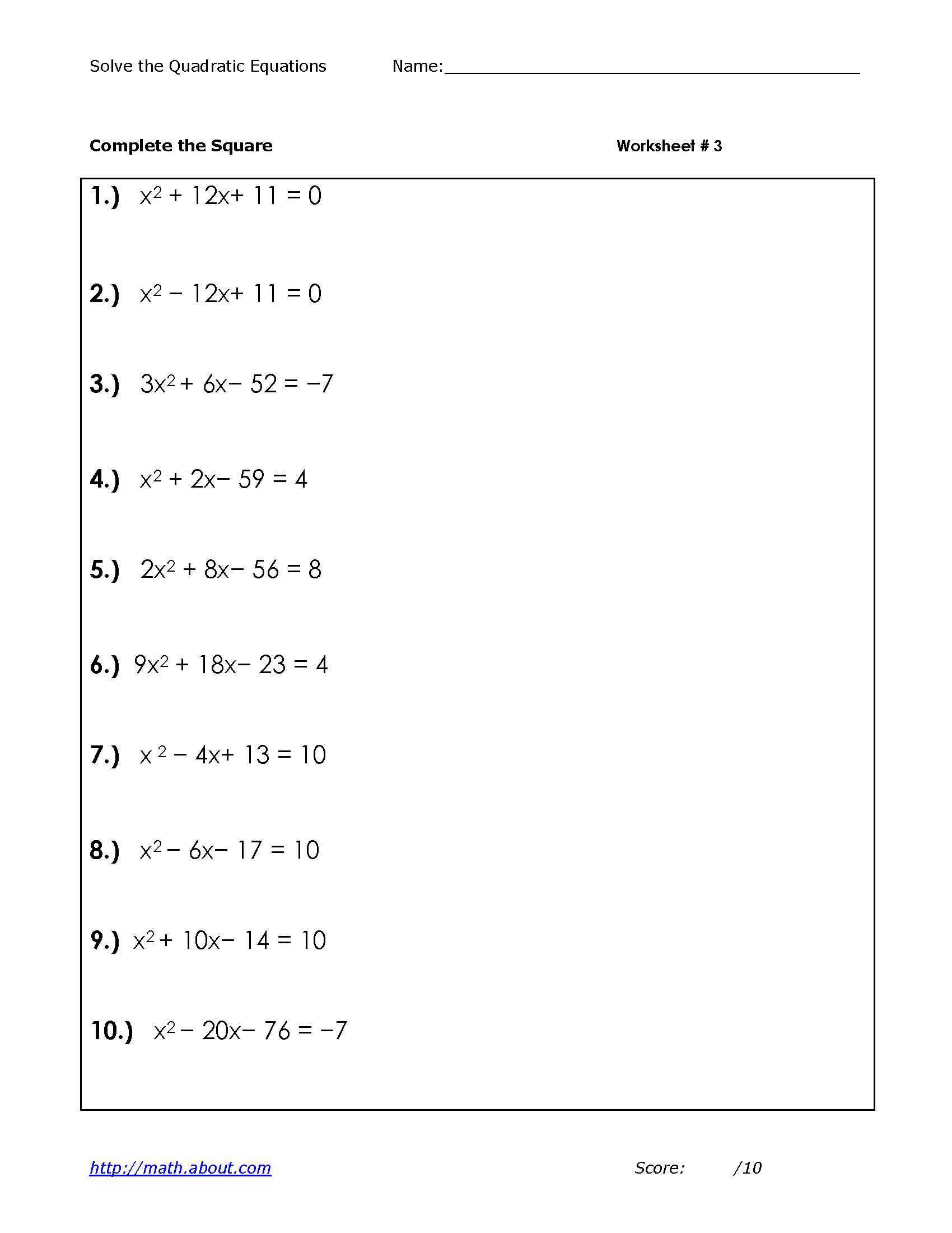 Factoring Difference Of Squares Worksheet together with solve Quadratic Equations by Peting the Square Worksheets
