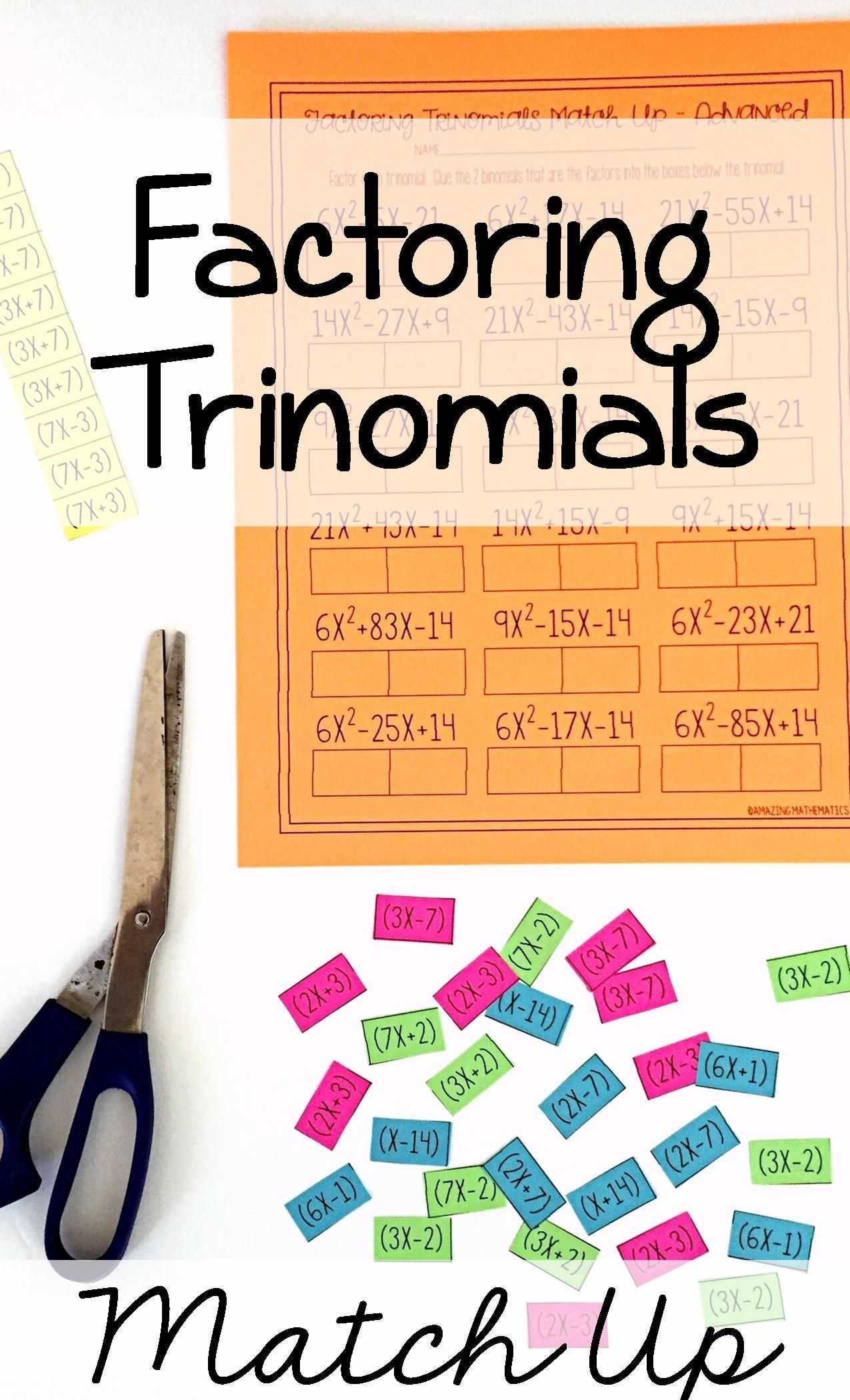 Factoring Perfect Square Trinomials Worksheet Along with Factoring Polynomials Activity Advanced Pinterest