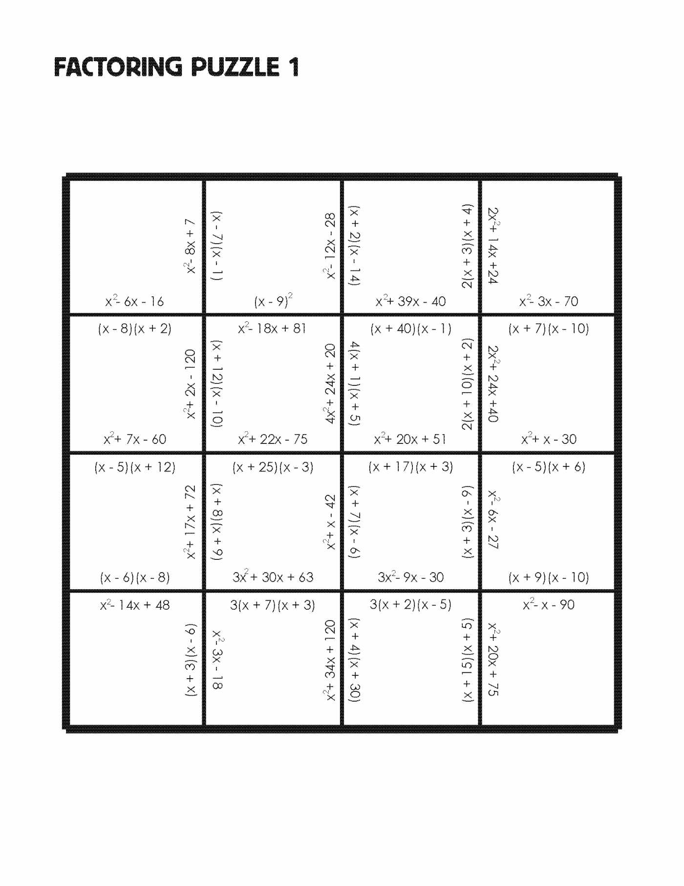 Factoring Perfect Square Trinomials Worksheet Also Crossword Algebra Puzzle Pdf Gallery Jymba Answers High 1 Resolution