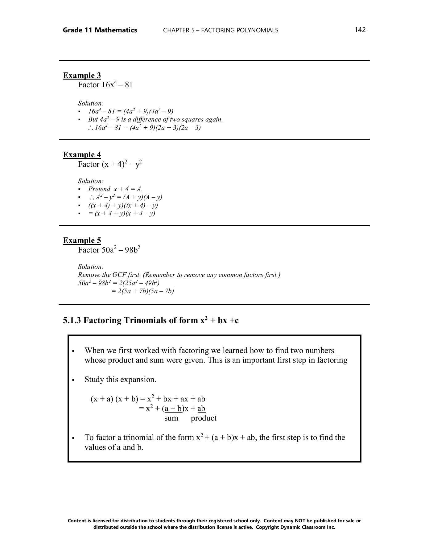 Factoring Perfect Square Trinomials Worksheet Also Grade 11 Wp Teacher Full Digital Guide Pages 151 200 Text