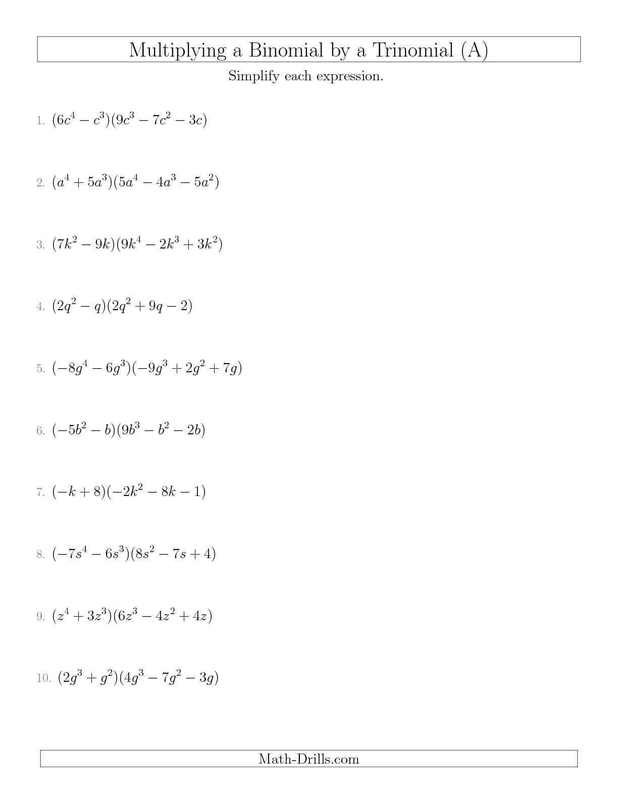 Factoring Perfect Square Trinomials Worksheet as Well as Worksheet Practice Factoring Polynomials Worksheets Multiplication