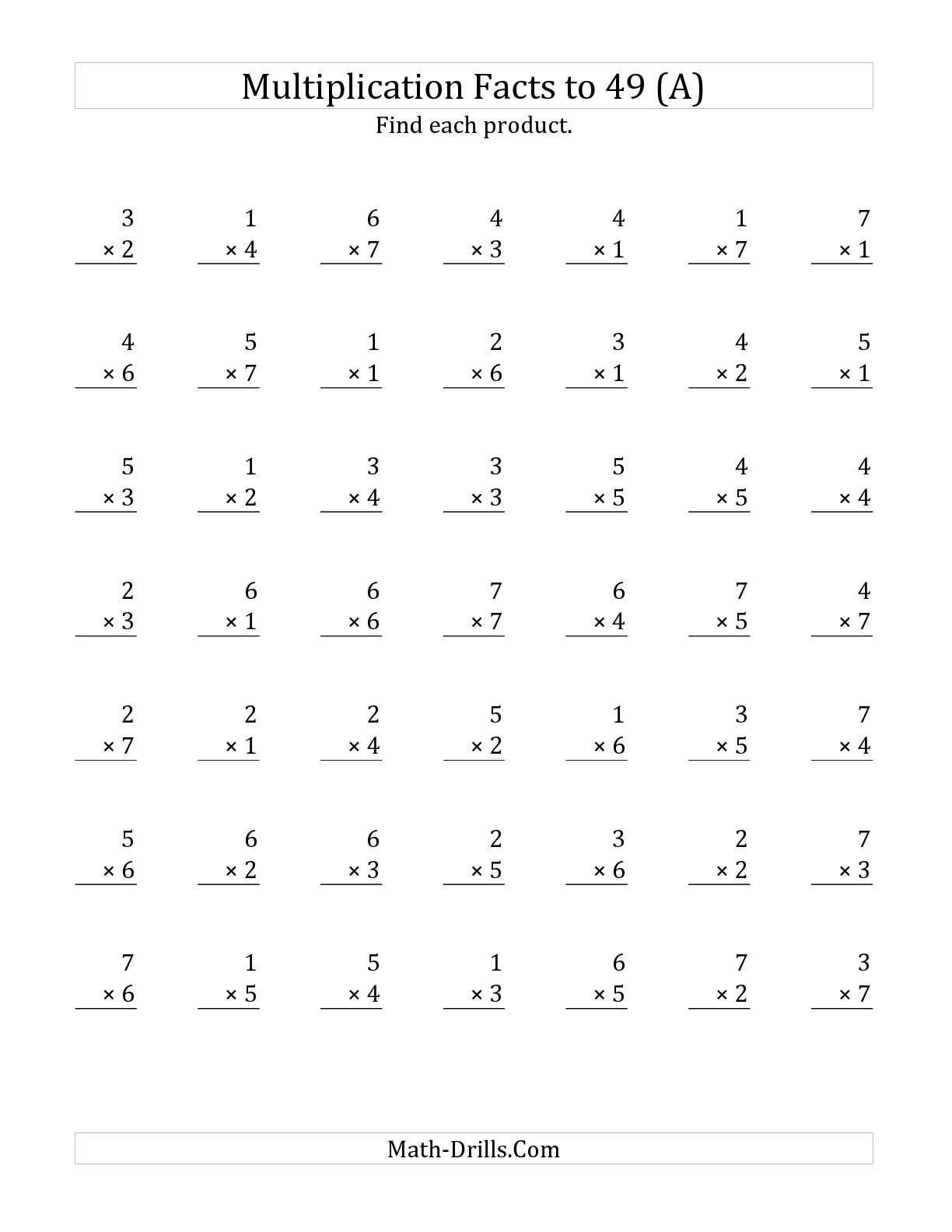 Fidget Spinner Worksheets Free Also the Multiplication Facts to 49 No Zeros All Math Worksheet From