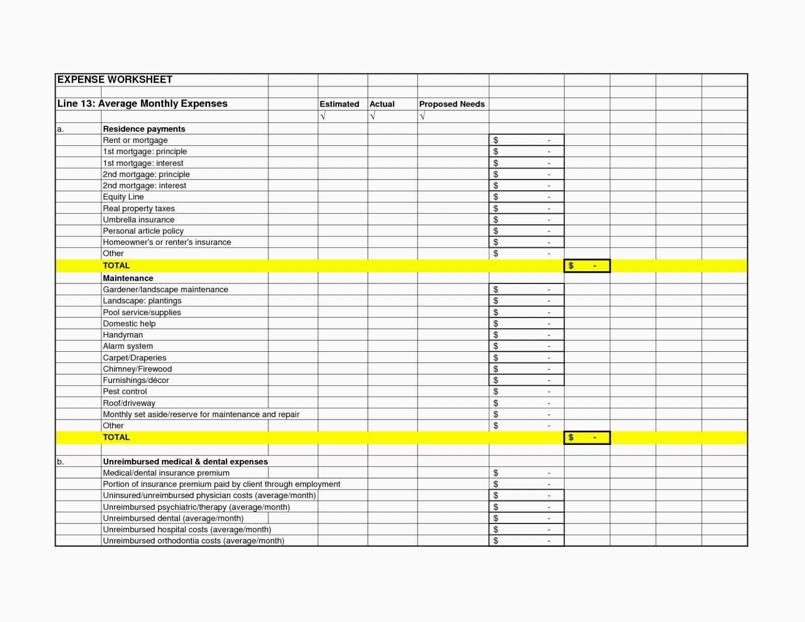 Financial Budget Worksheet and Financial Spreadsheet Template Rental Property Expenses