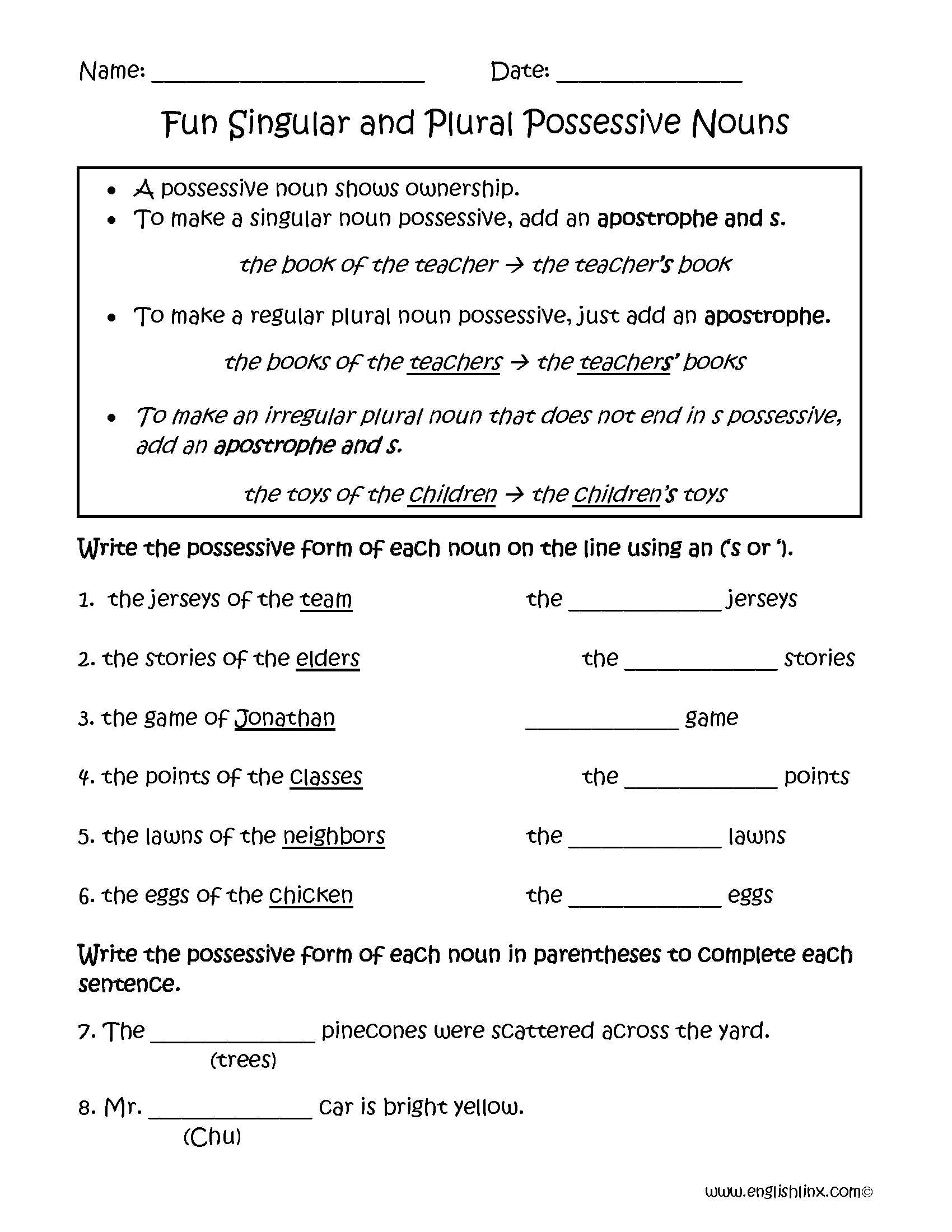 Food Inc Movie Worksheet Answer Key as Well as Fun Singular and Plural Possessive Nouns Worksheets
