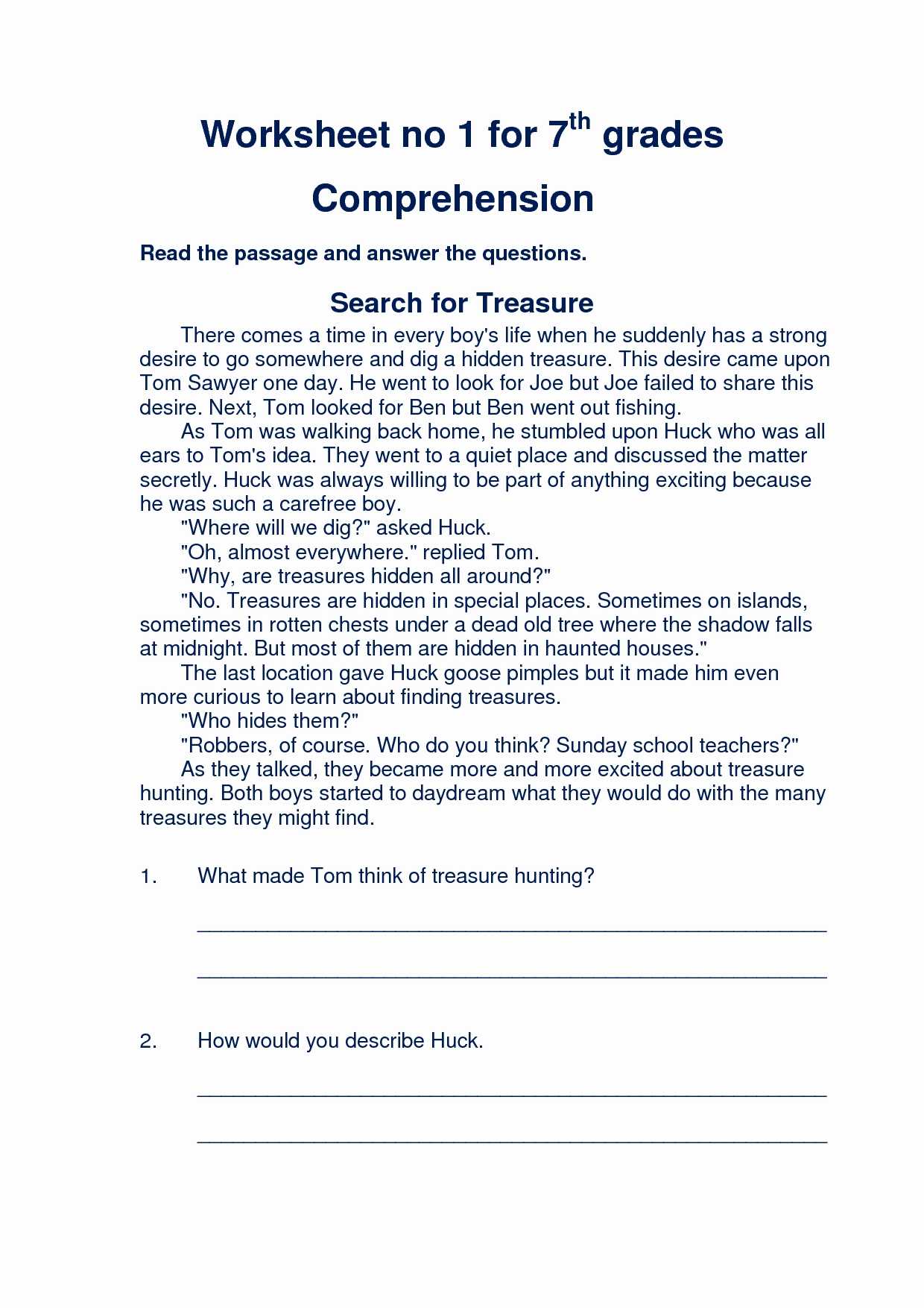 Free Comprehension Worksheets and 16 New Worksheet In English