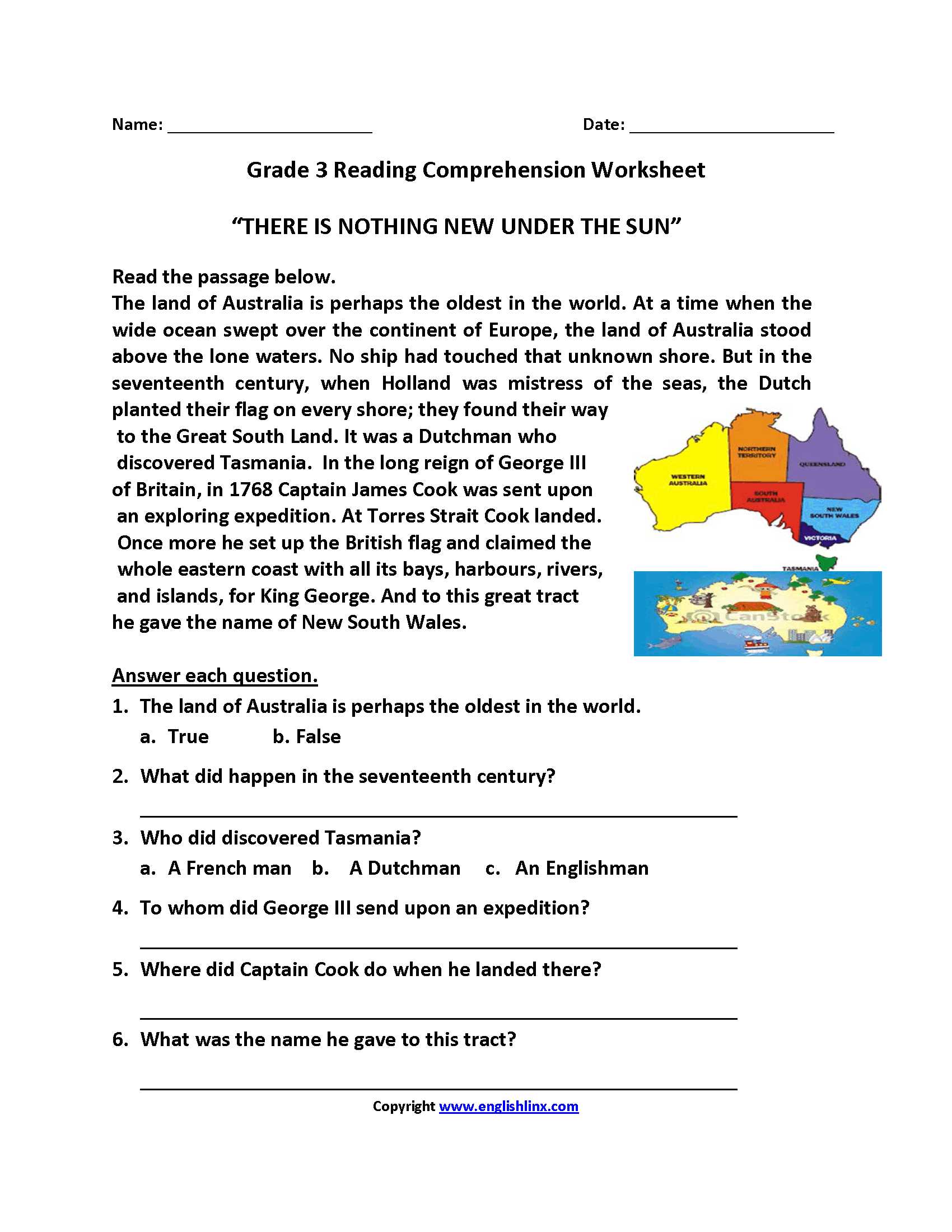 Free Comprehension Worksheets as Well as Nothing New Under Sun Third Grade Reading Worksheets