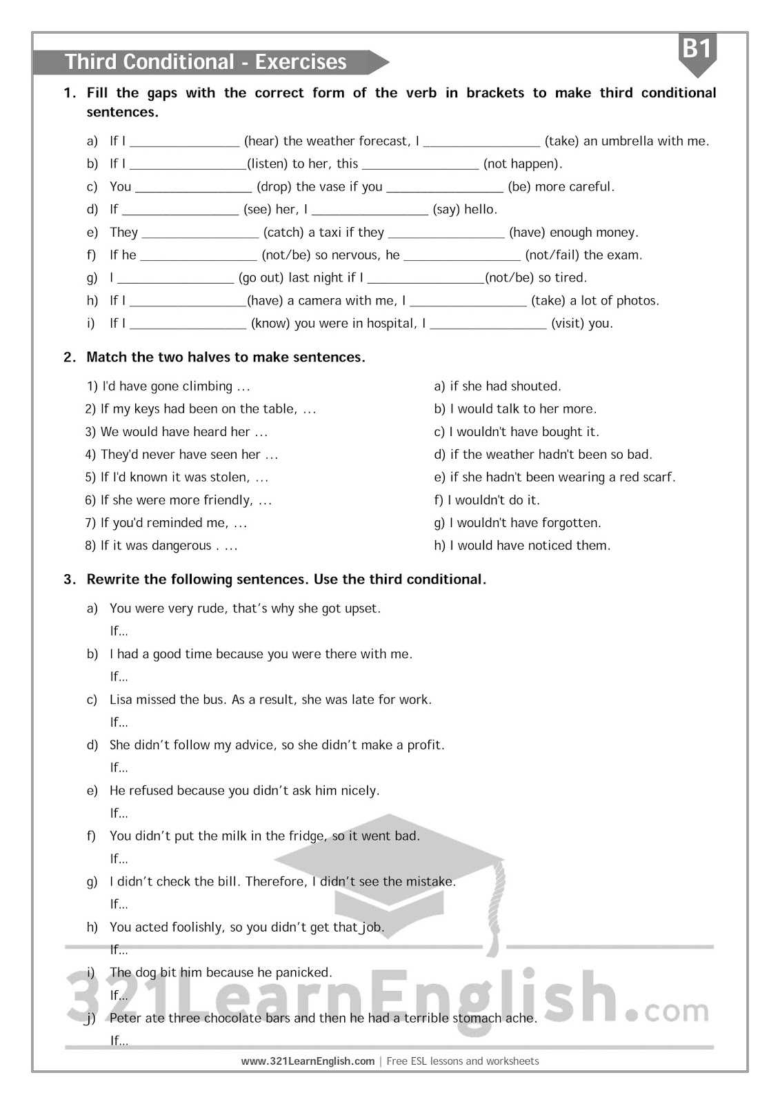 Free English Worksheets Along with 321 Learn English Grammar Third Conditional Level B1