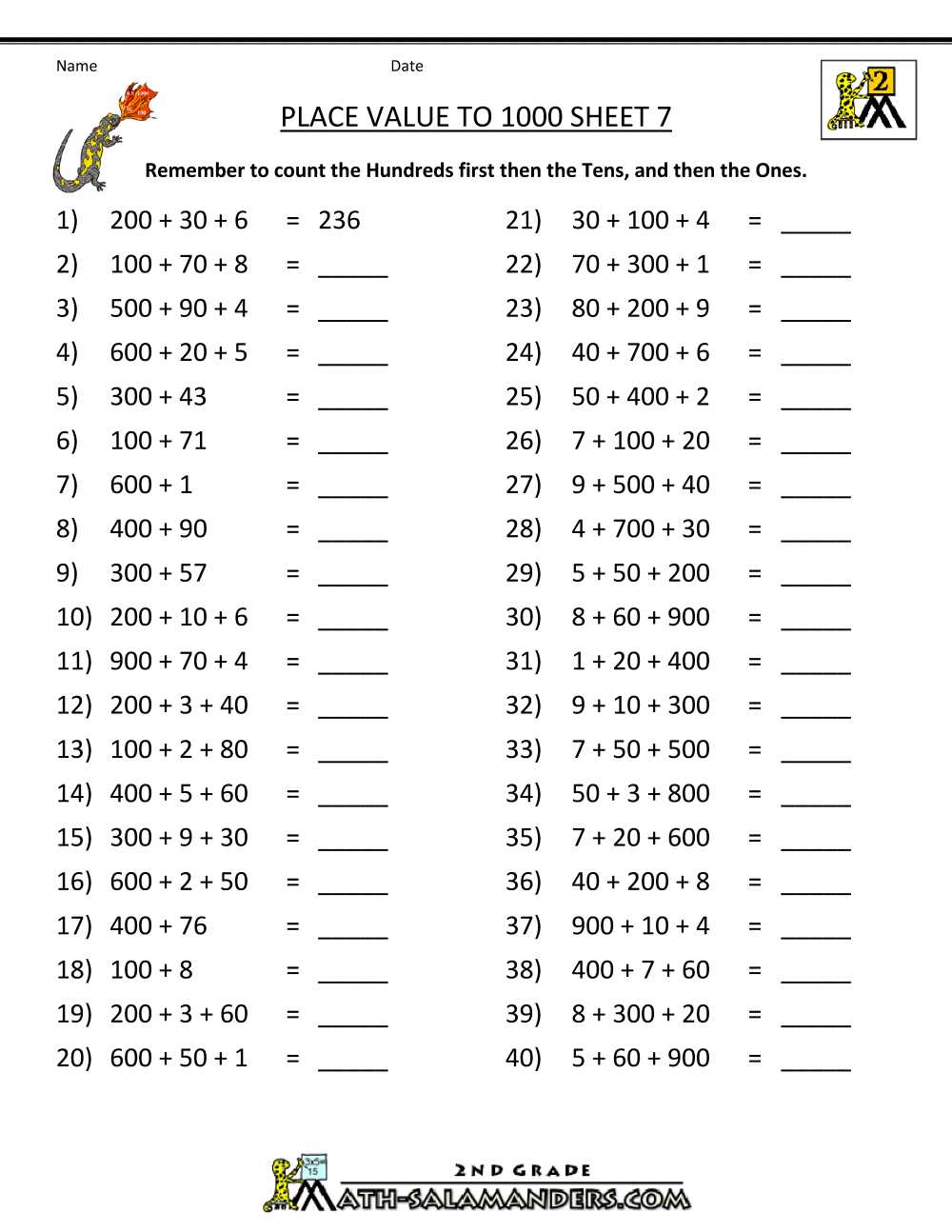 Free English Worksheets and the Tip Of the Day Numbers 1 to 1000