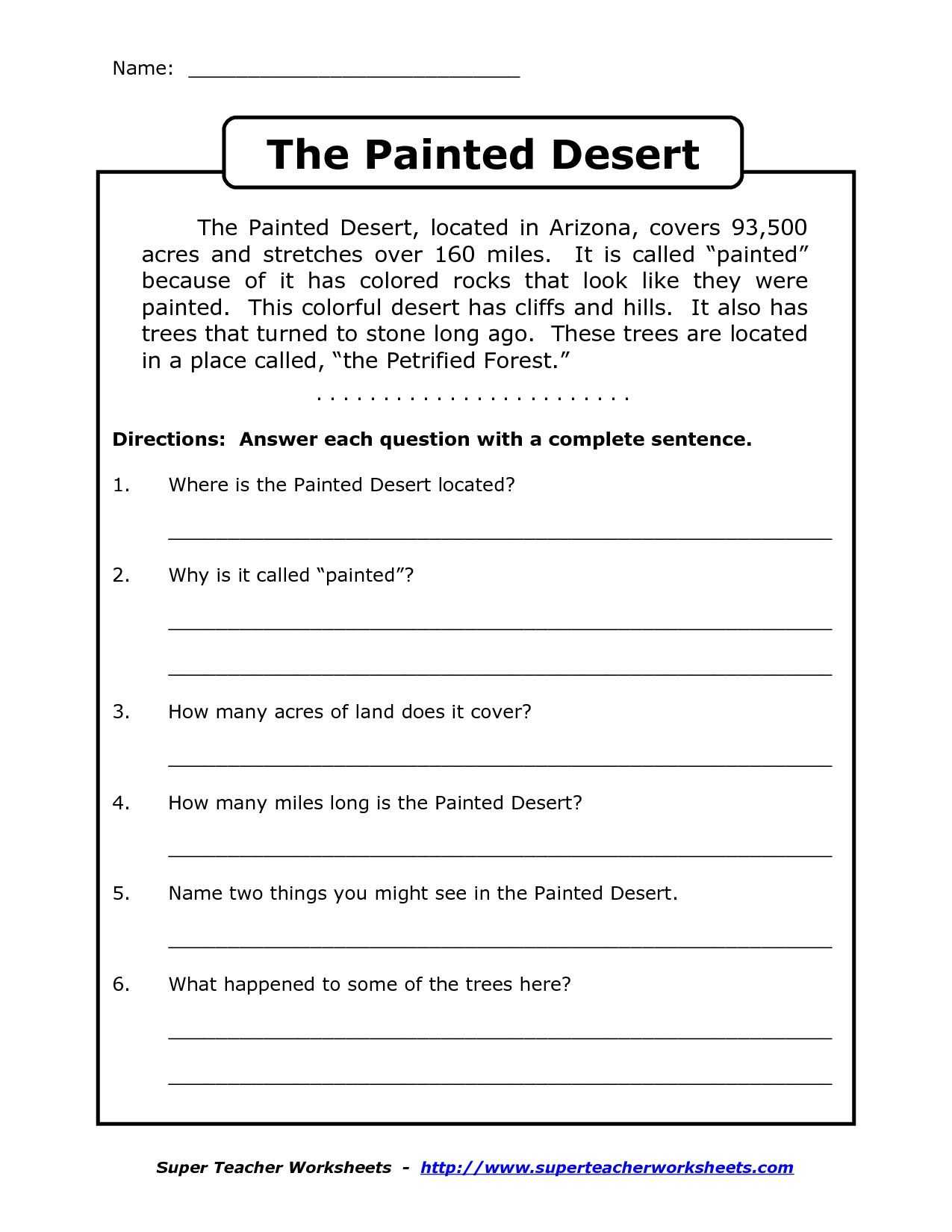 Free First Grade Spelling Worksheets and Prehension Worksheet for 1st Grade Y2 P3 the Painted Desert