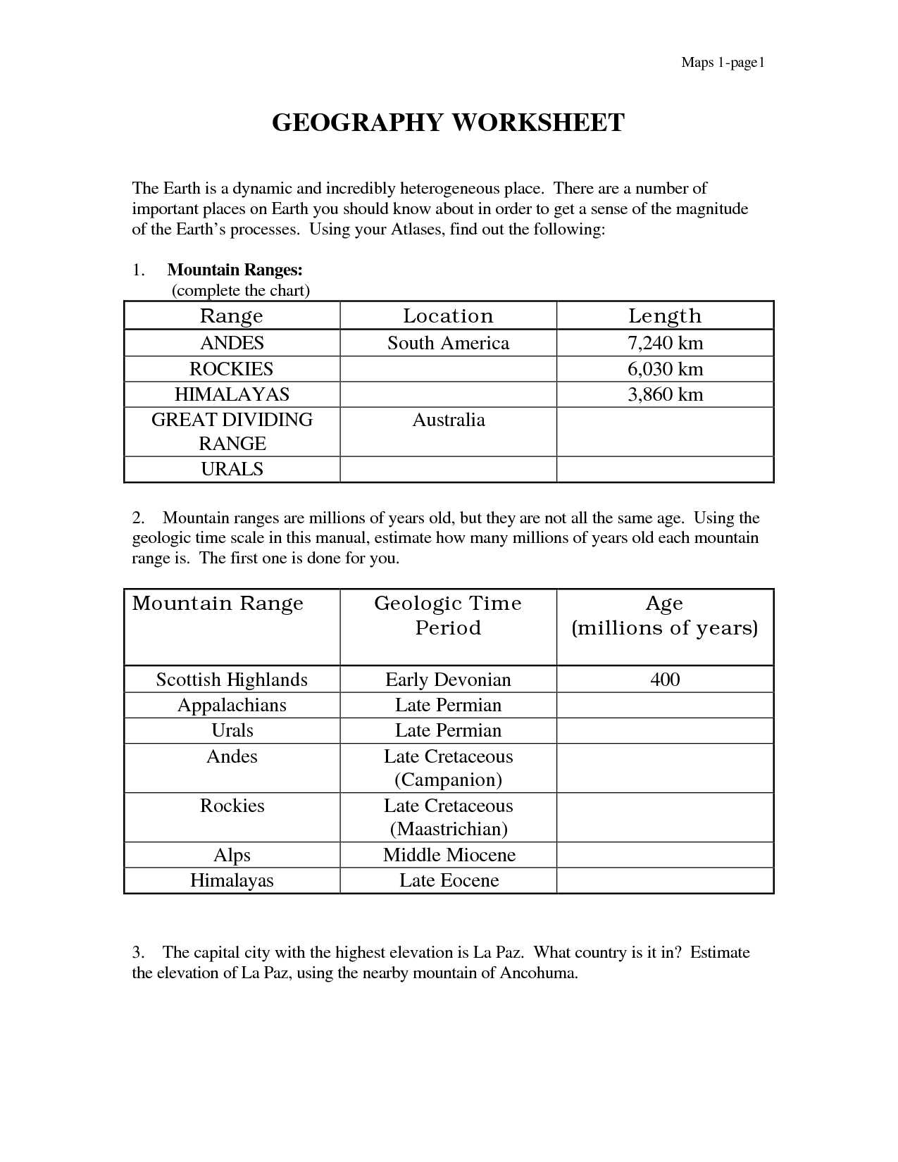 Geography Worksheets High School and 18 Best Of Five themes Geography Worksheets 5
