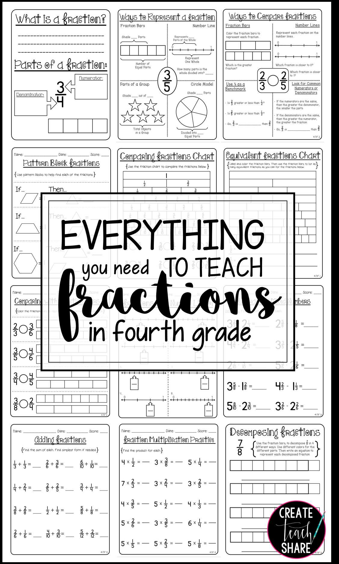 Greater Than and Less Than Worksheets or 80 Pages to Help Teach Fractions In 4th Grade