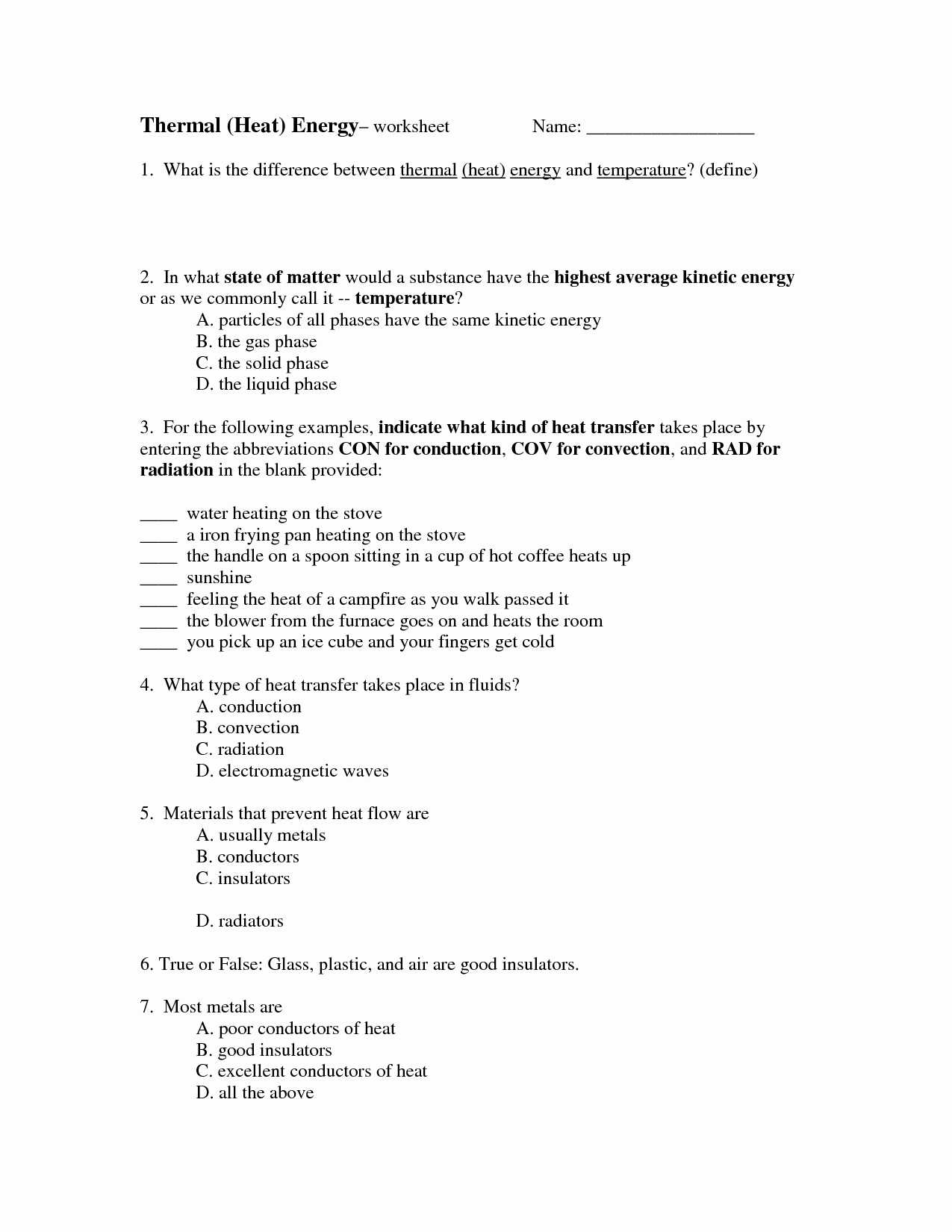 Heat Calculations Worksheet Answers Along with Worksheet Heat Energy