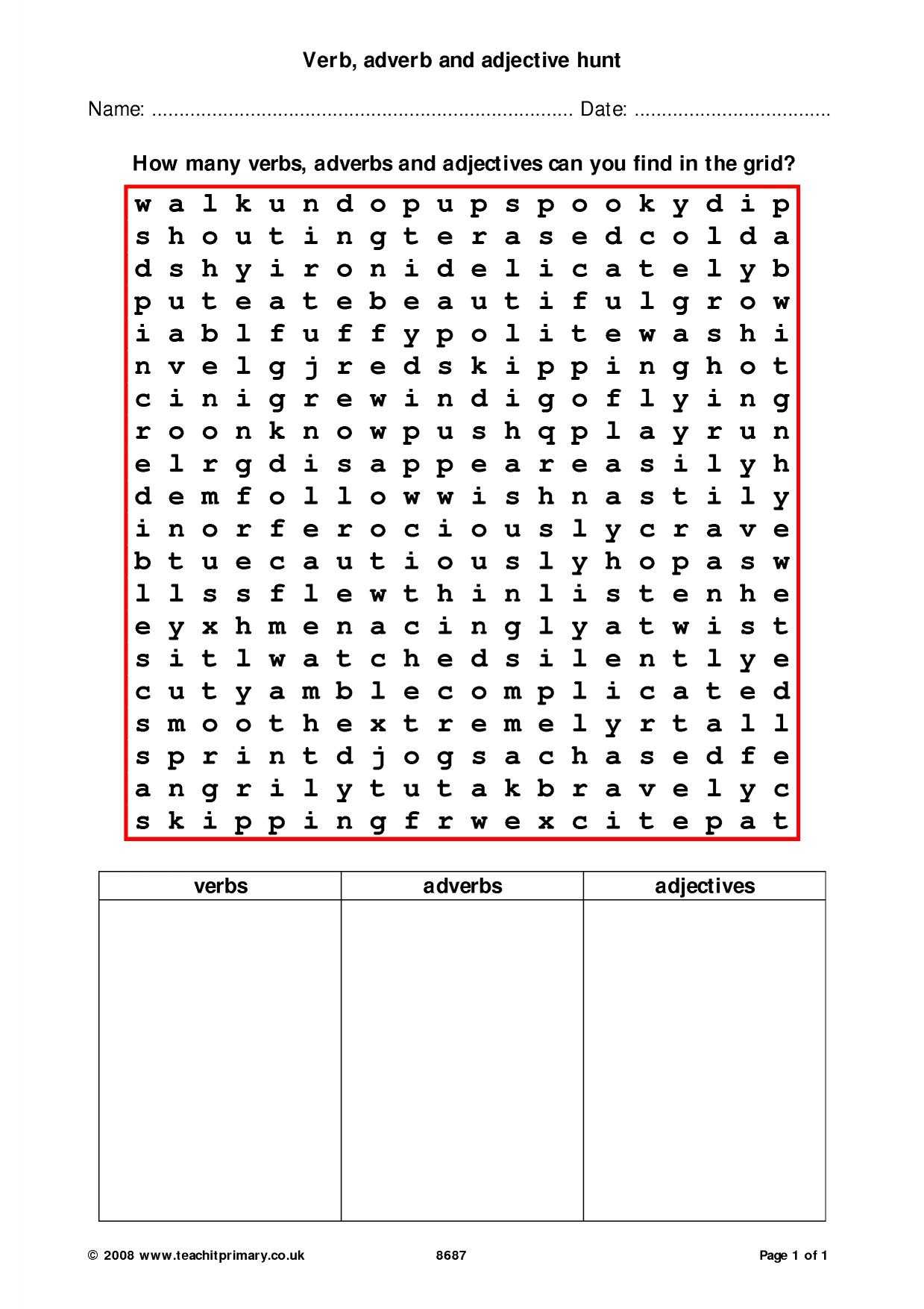 Identify Nouns and Adjectives Worksheets and Adjectives Search Results Teachit Primary