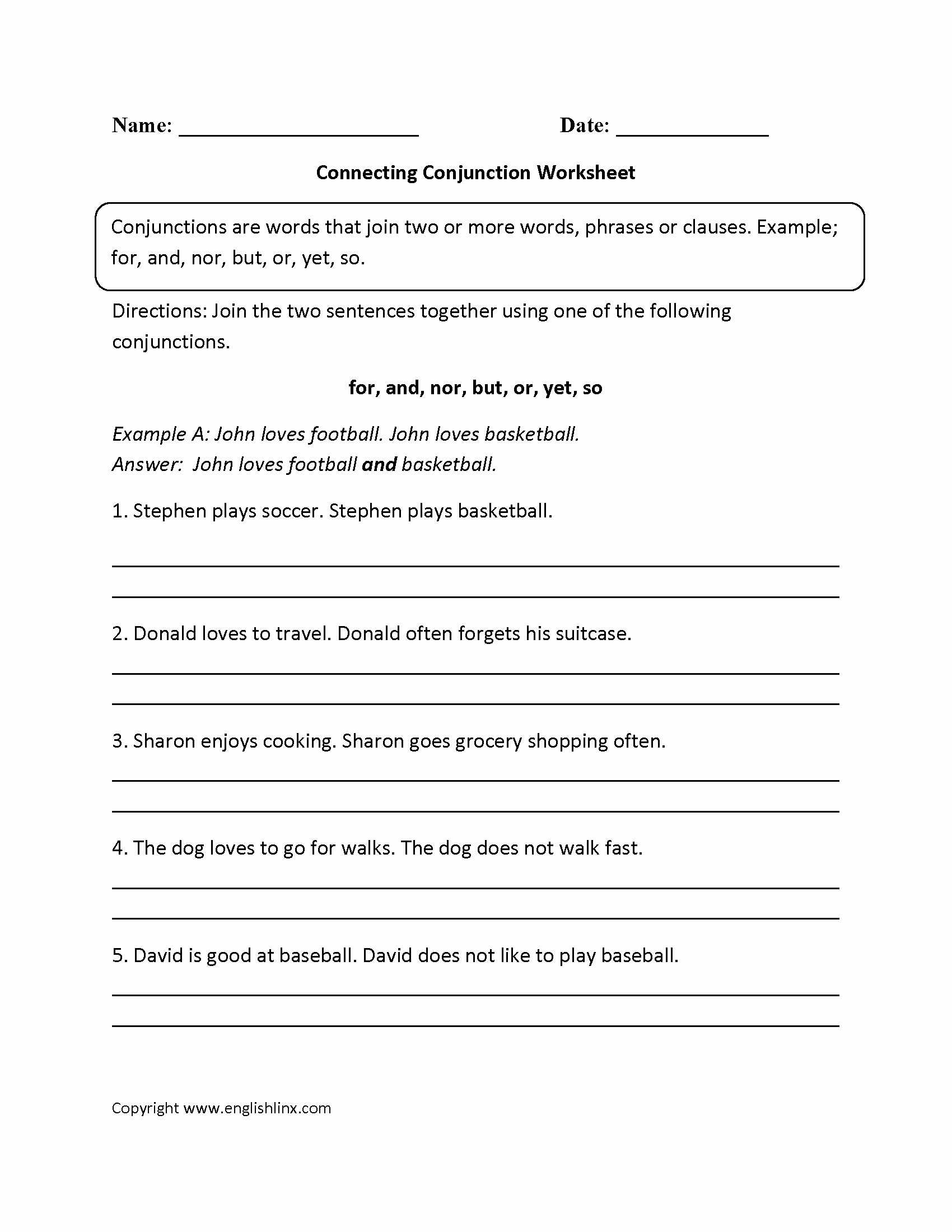 Identifying Parts Of Speech Worksheet or Free 1st Conjunction Worksheets 1rd Grade Free Worksheet