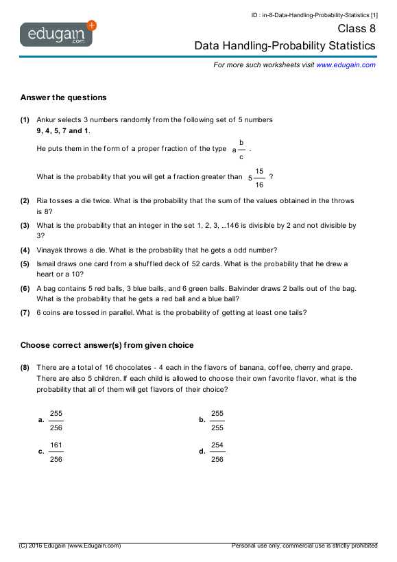Independent Practice Math Worksheet Answers and Grade 8 Math Worksheets and Problems Data Handling