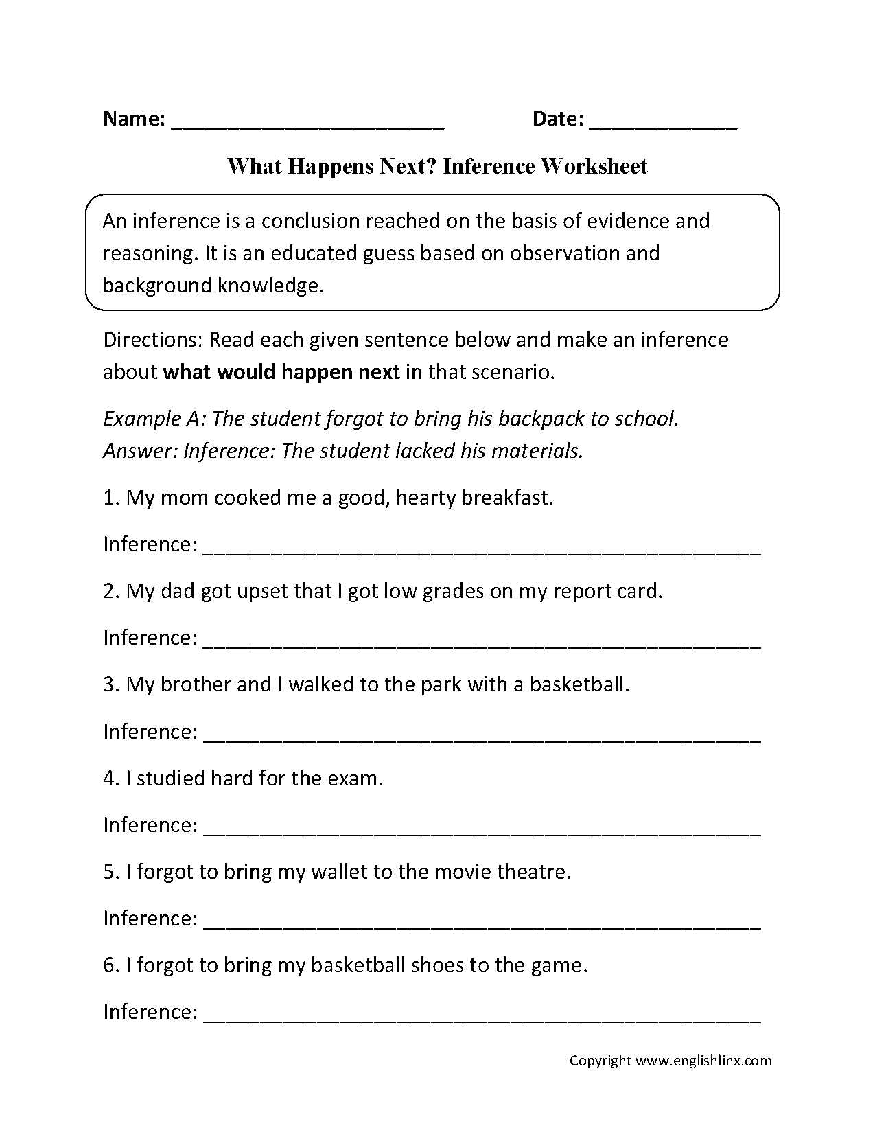Inferences Worksheet 1 as Well as What Happens Next Inference Worksheets Reading