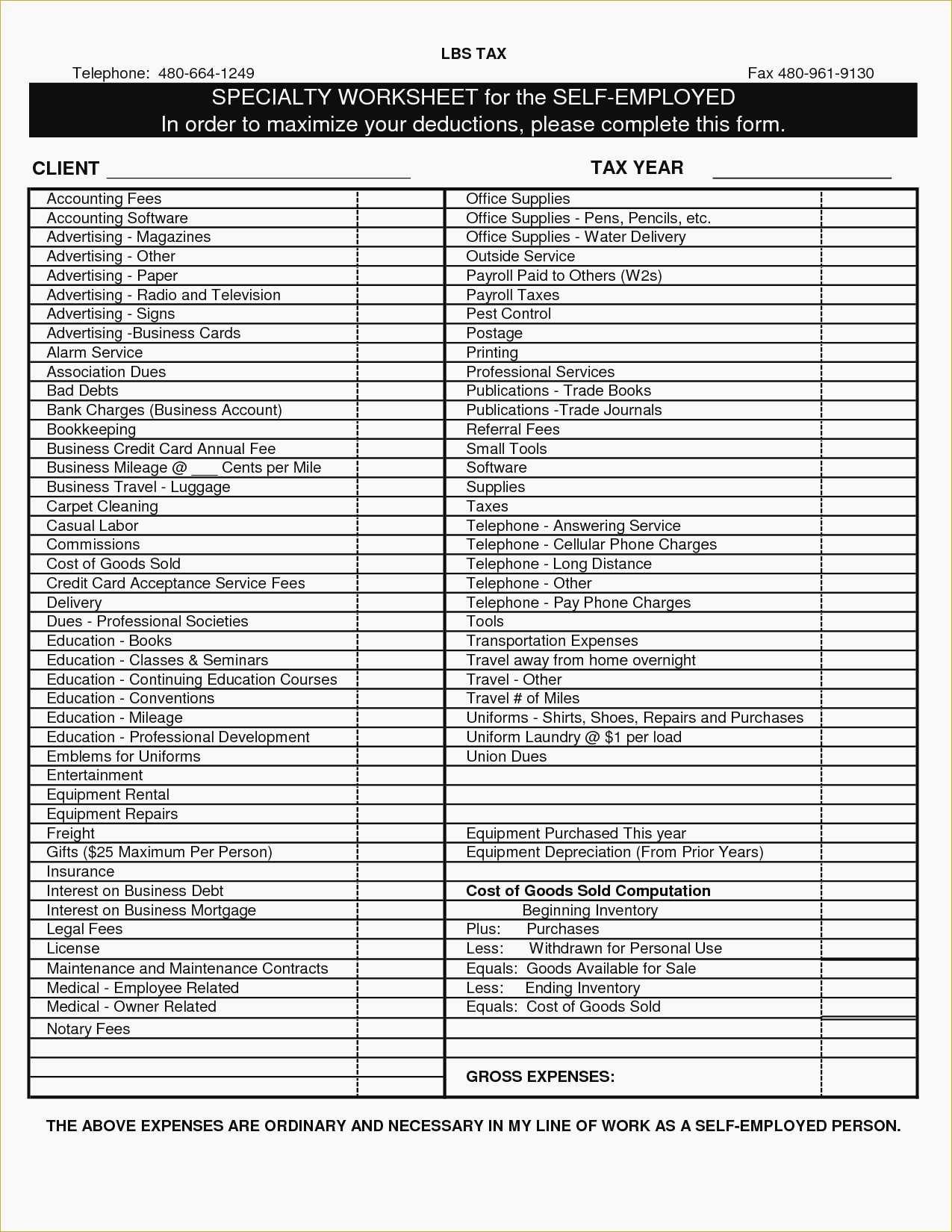Itemized Deductions Worksheet with Truck Driver Tax Deductions Worksheet